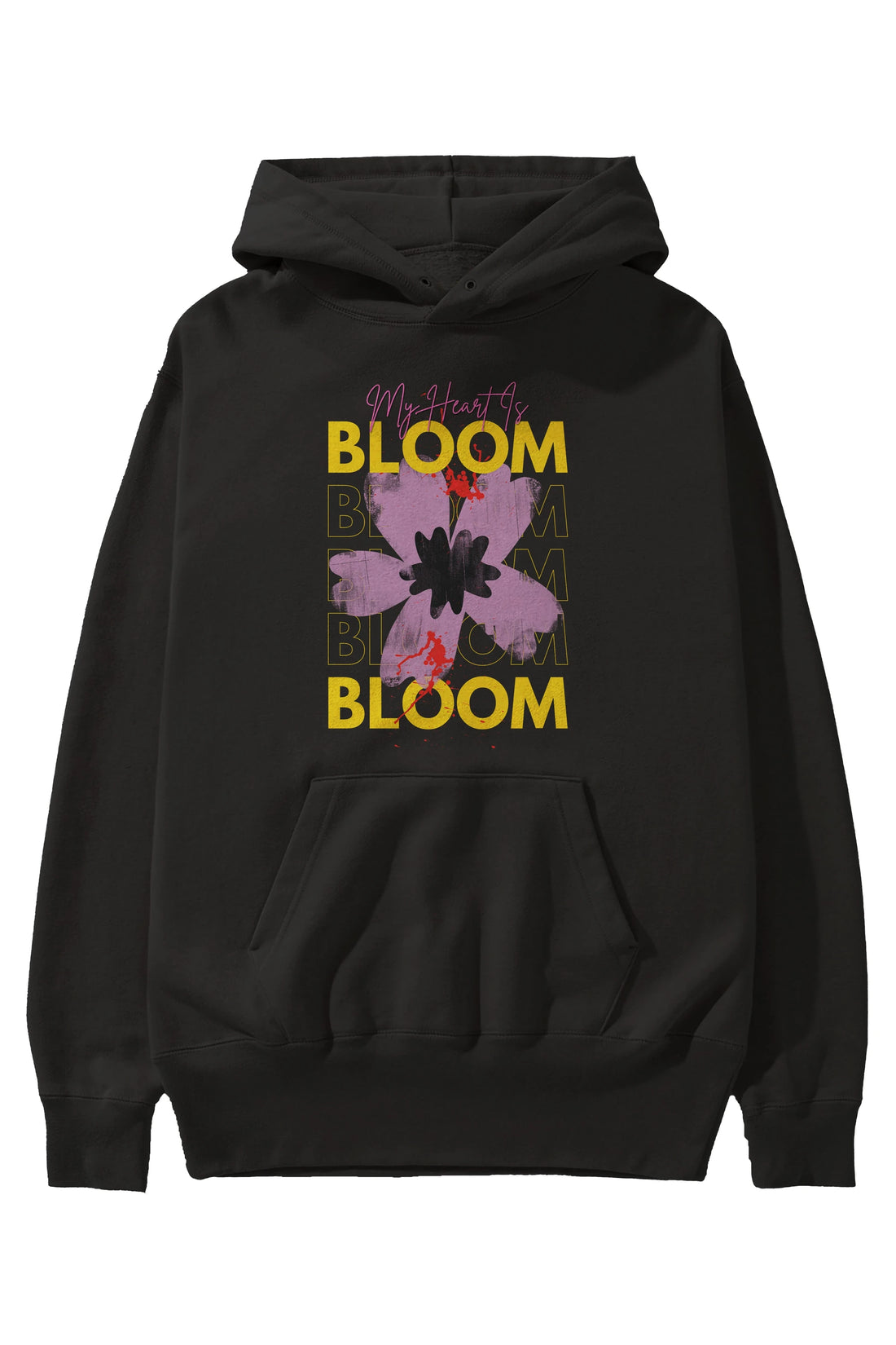 Bloom Yazılı Ön Baskılı Oversize Hoodie Kapüşonlu Sweatshirt Erkek Kadın Unisex