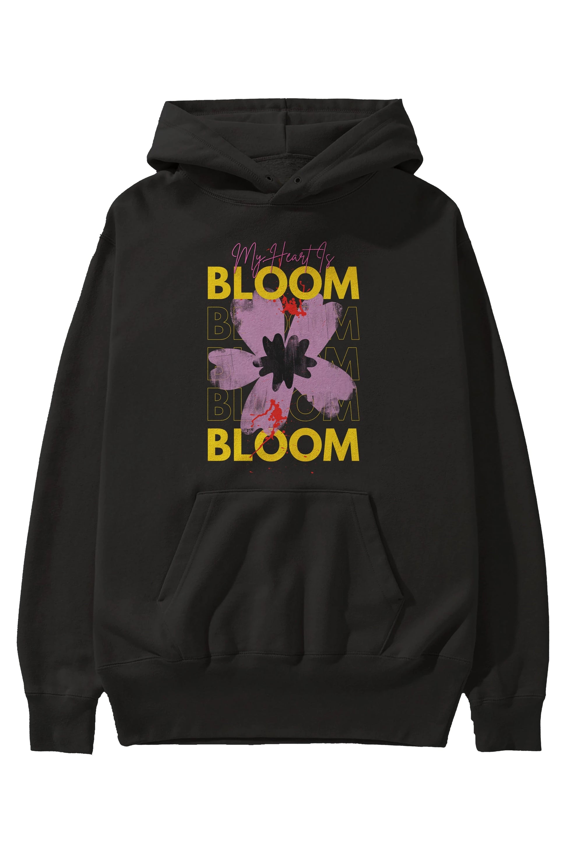 Bloom Yazılı Ön Baskılı Oversize Hoodie Kapüşonlu Sweatshirt Erkek Kadın Unisex