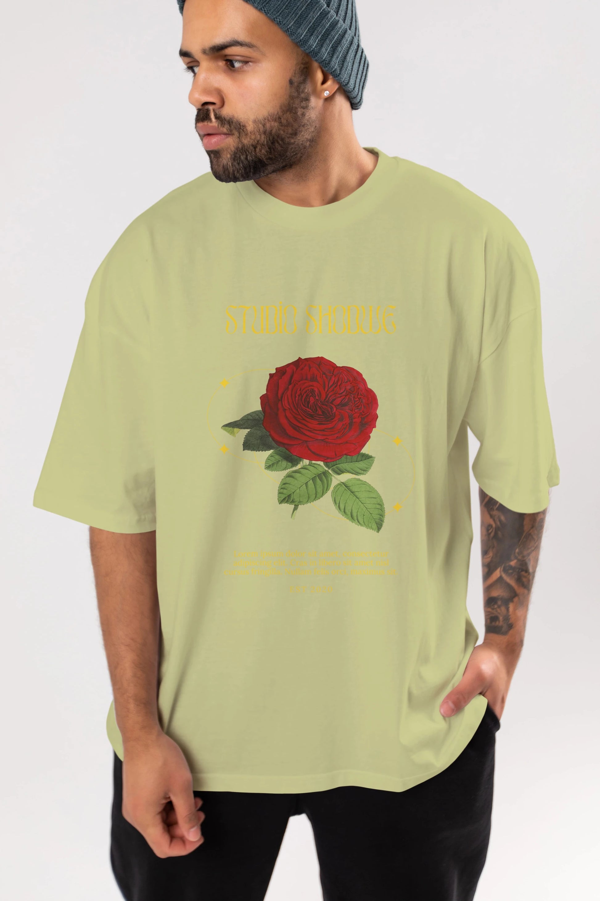 Studio Shodwe Rose Ön Baskılı Oversize t-shirt Erkek Kadın Unisex