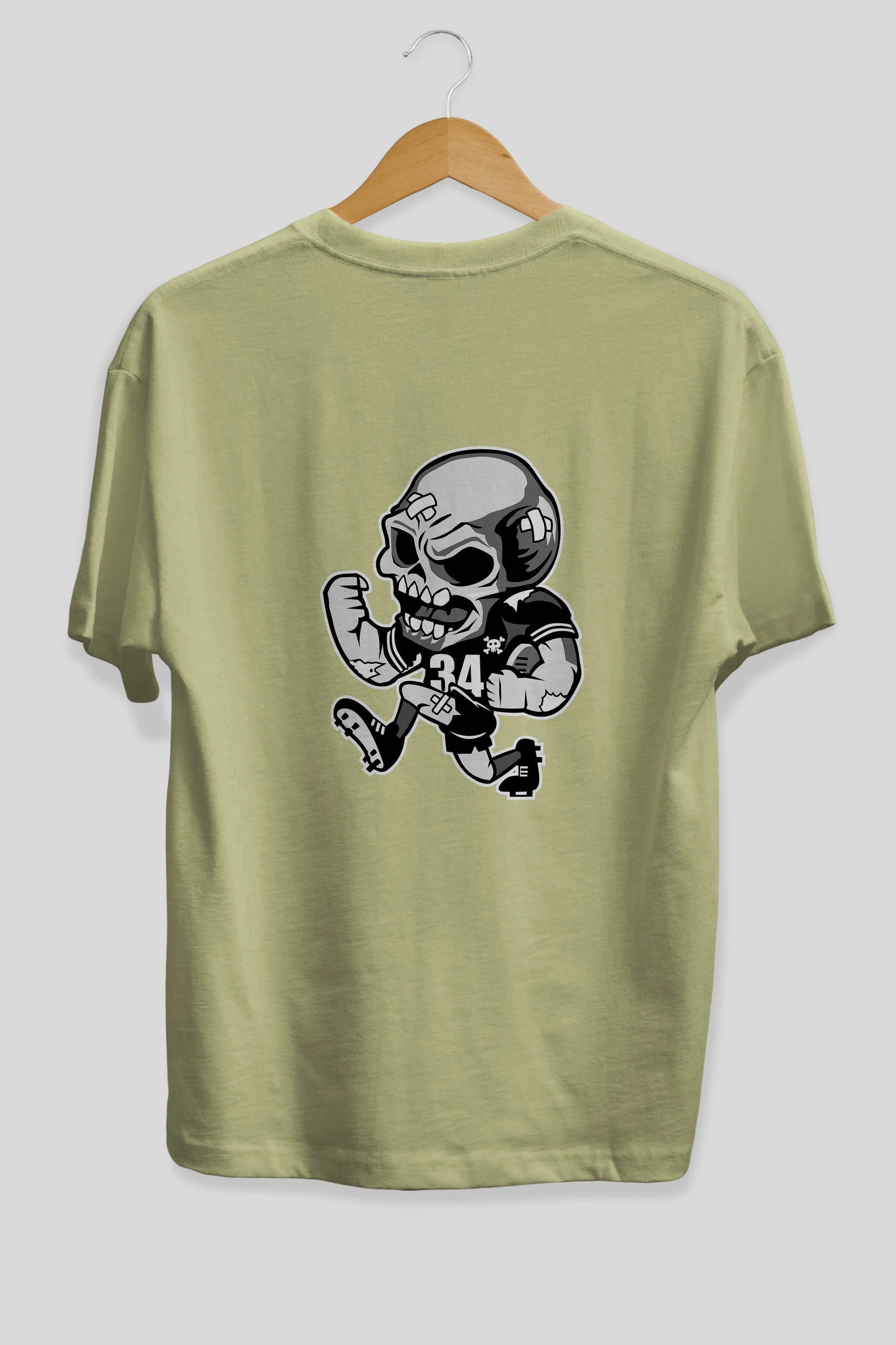 Skull Football Arka Baskılı Oversize t-shirt Erkek Kadın Unisex %100 Pamuk tişort