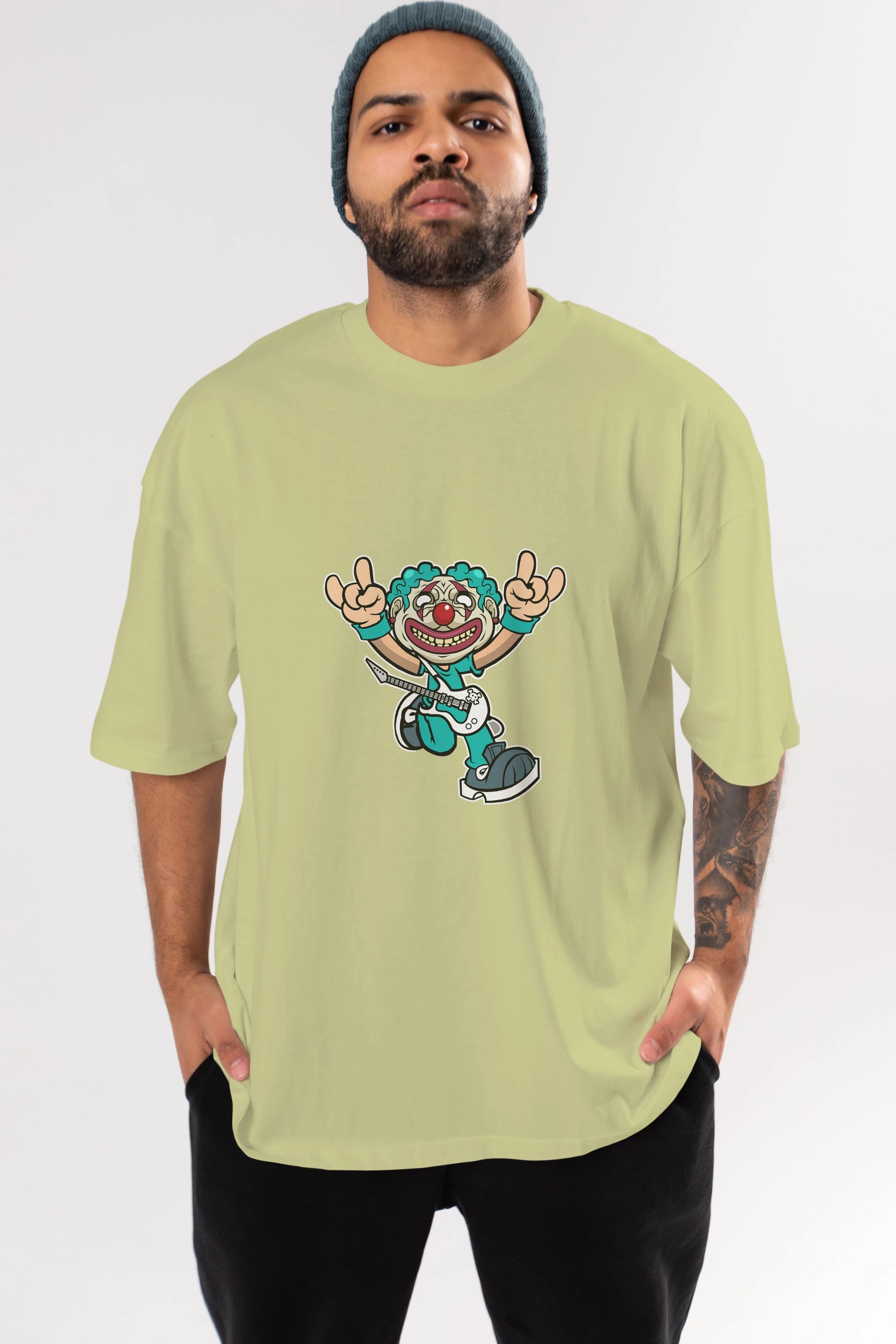 Clown Punk Ön Baskılı Oversize t-shirt Erkek Kadın Unisex %100 Pamuk tişort