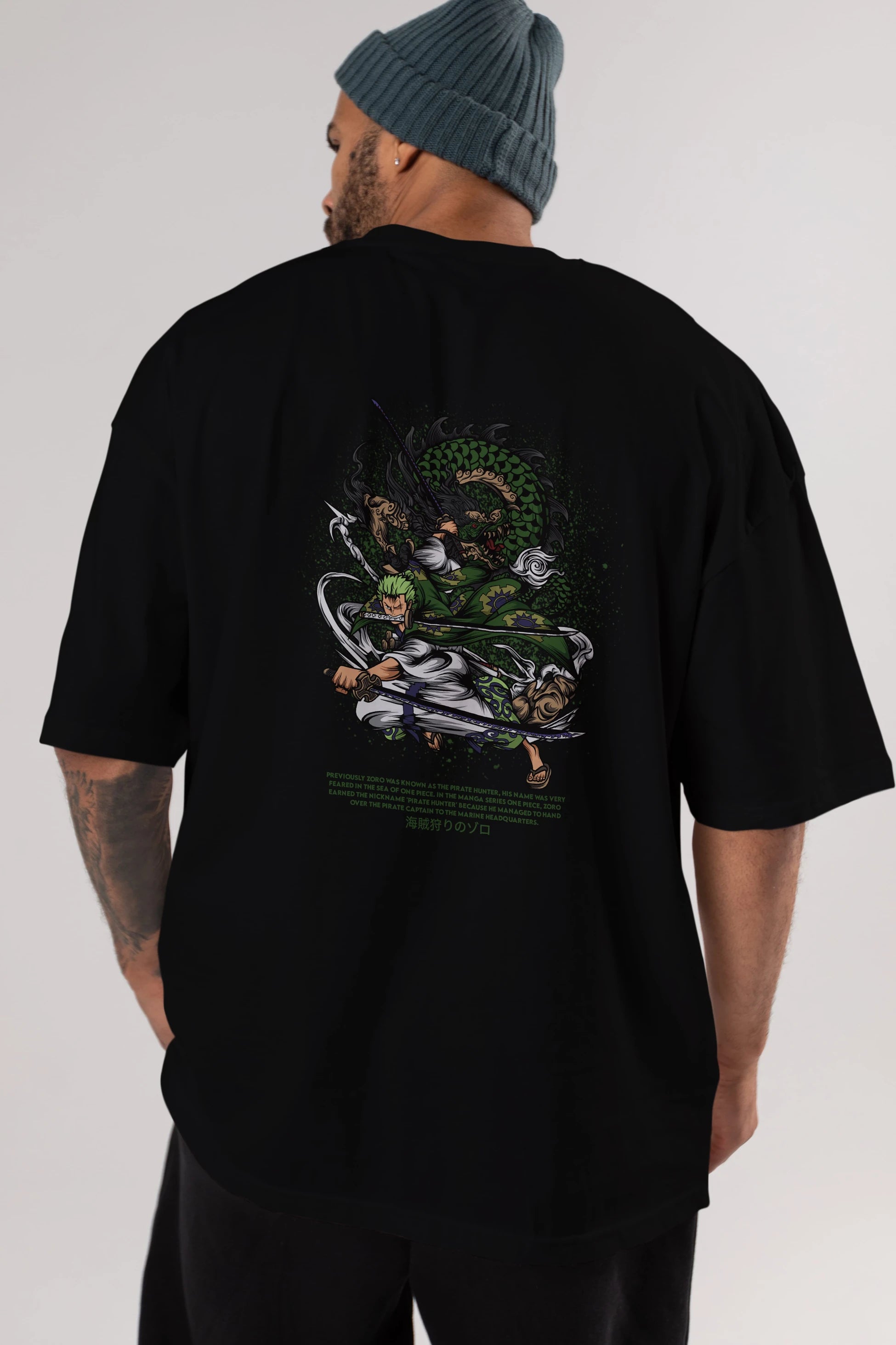 Zoro-ONE PIECE Anime Arka Baskılı Oversize t-shirt Erkek Kadın Unisex