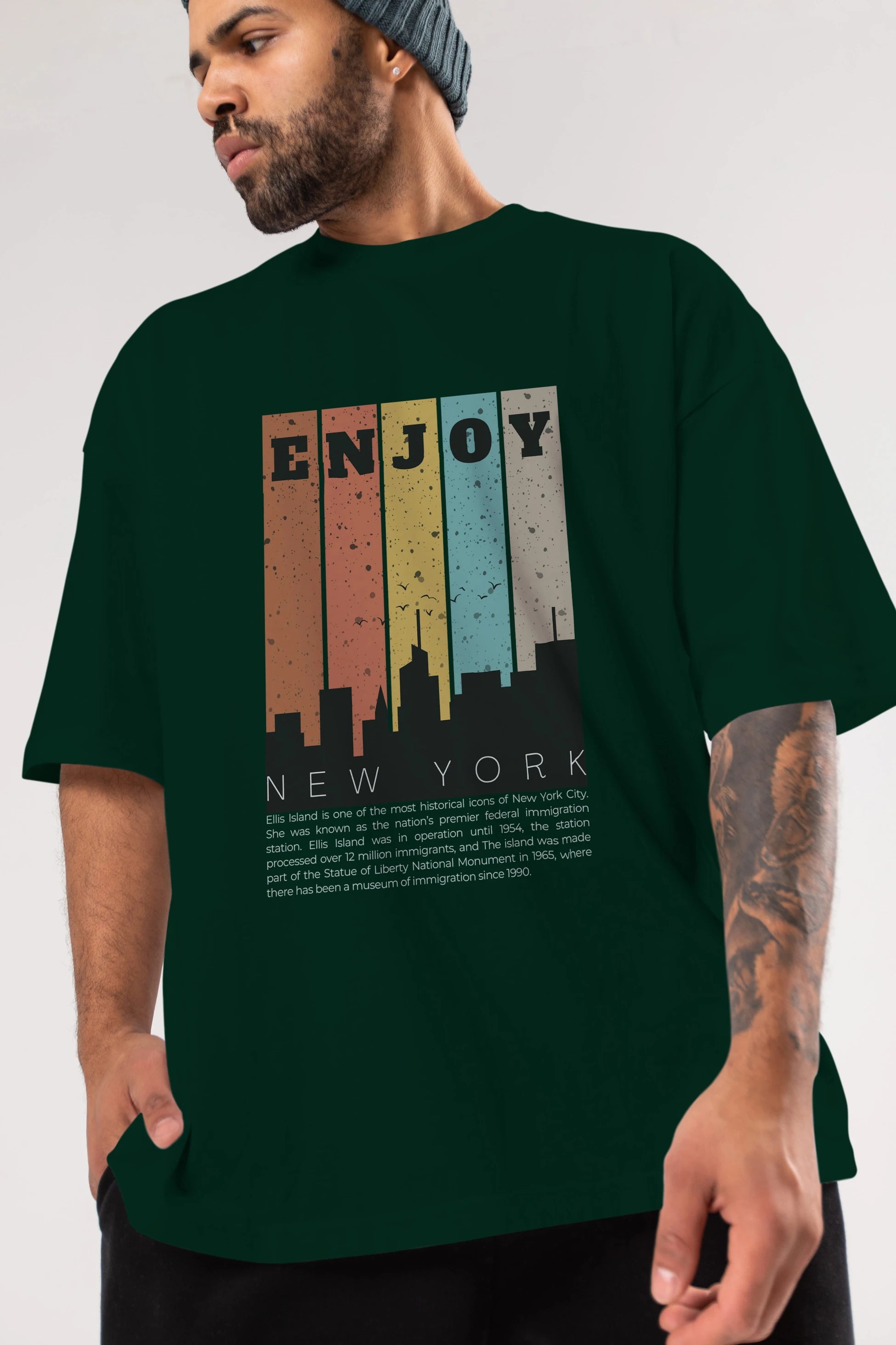 Enjoy New York Yazılı Ön Baskılı Oversize t-shirt Erkek Kadın Unisex