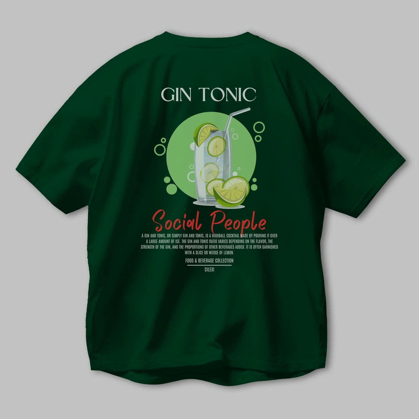 Gın Tonıc Kokteyl Serisi Baskılı Oversize t-shirt Erkek Kadın Unisex %100 Pamuk Bisiklet Yaka tişort