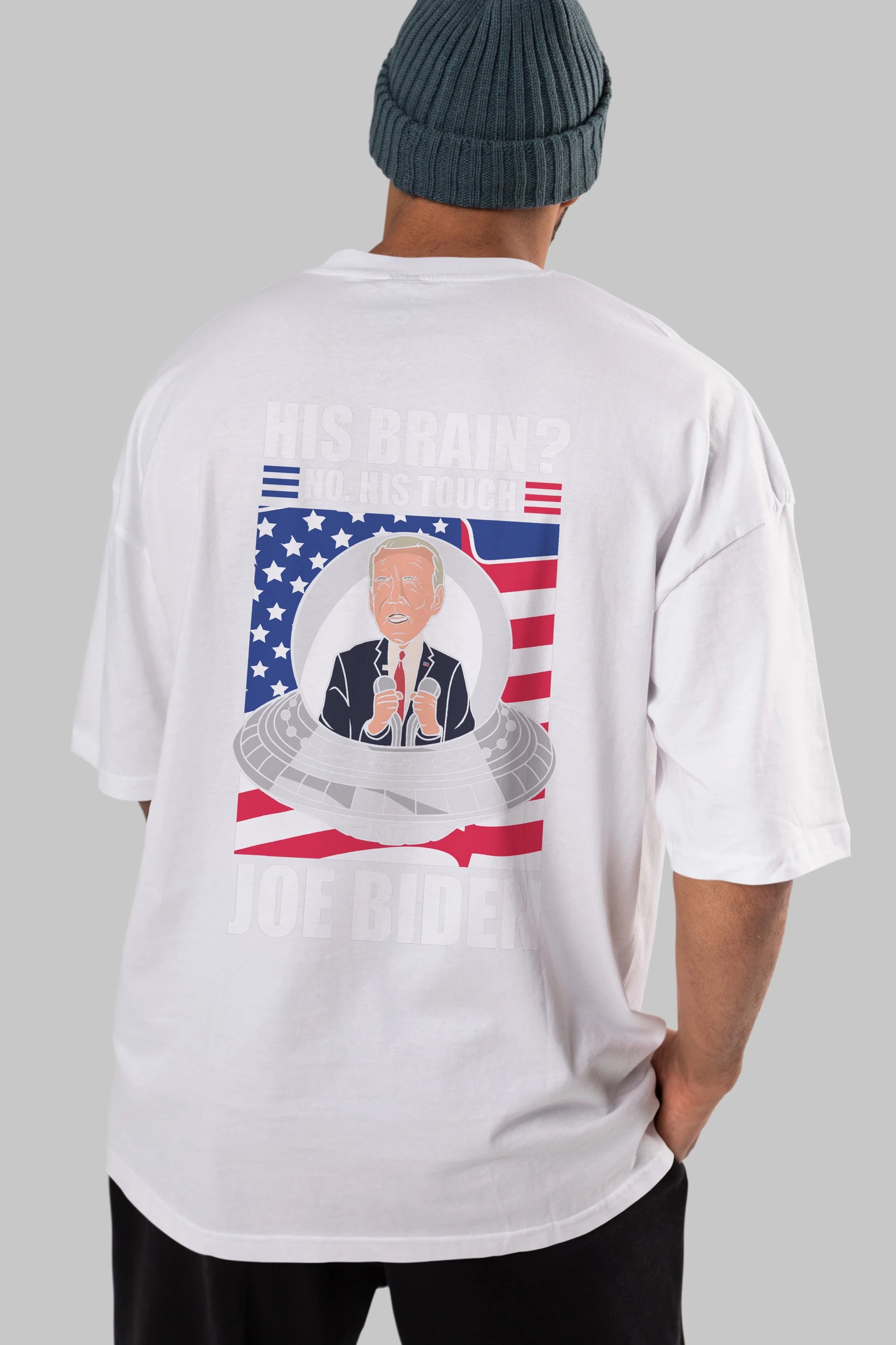 Alien Biden Arka Baskılı Oversize t-shirt Erkek Kadın Unisex %100 Pamuk tişort