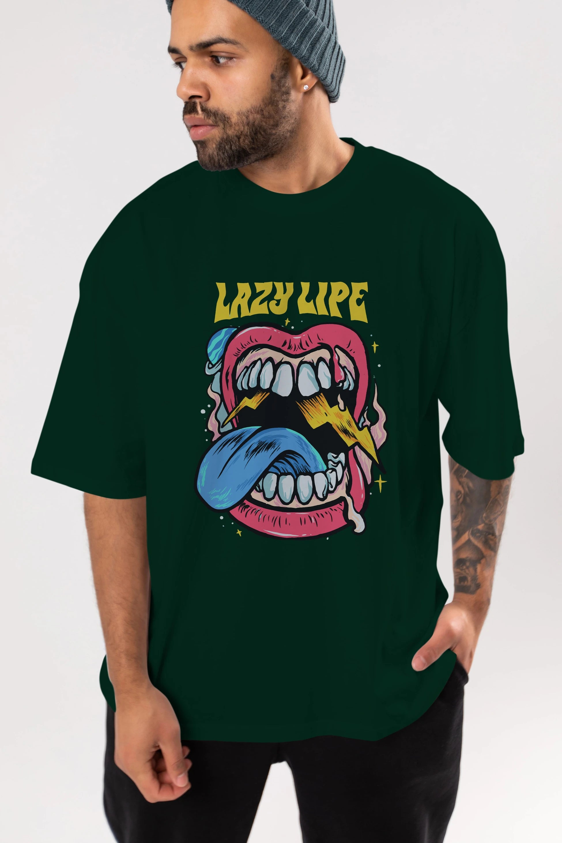 Lazy Lipe Ön Baskılı Oversize t-shirt Erkek Kadın Unisex