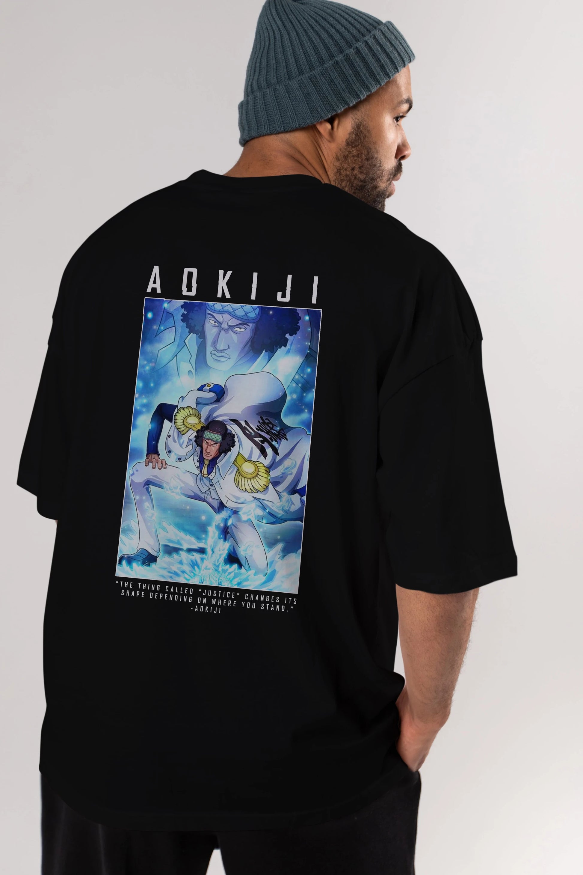 Kuzan Anime Arka Baskılı Oversize t-shirt Erkek Kadın Unisex %100 pamuk tişort