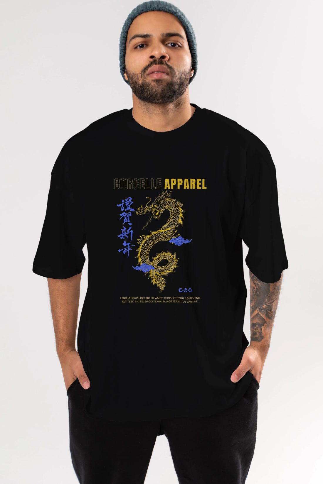 Borcelle Apparel Yazılı Ön Baskılı Oversize t-shirt Erkek Kadın Unisex
