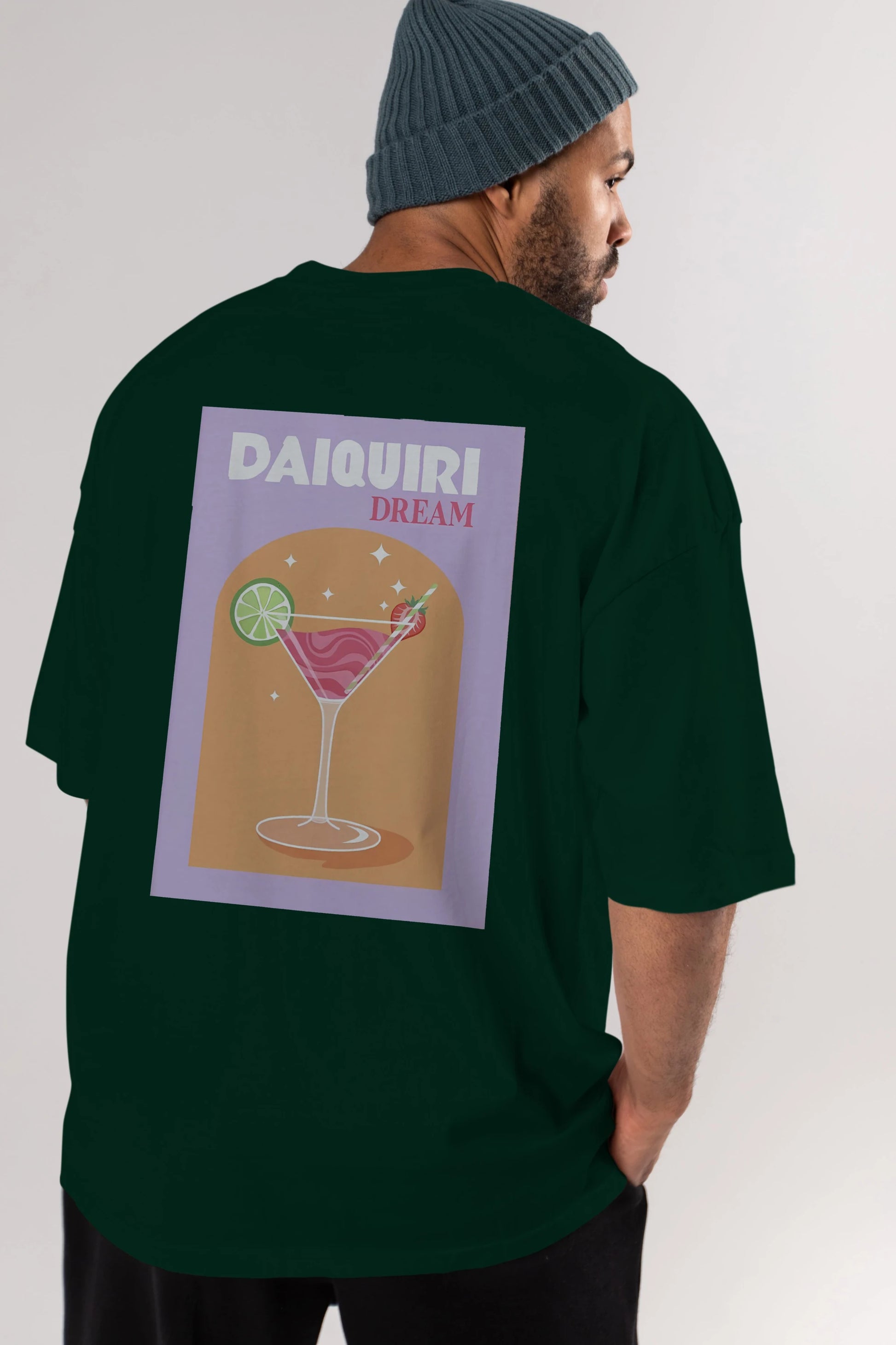 Daiquiri Dream Arka Baskılı Oversize t-shirt Erkek Kadın Unisex %100 Pamuk Bisiklet Yaka tişort
