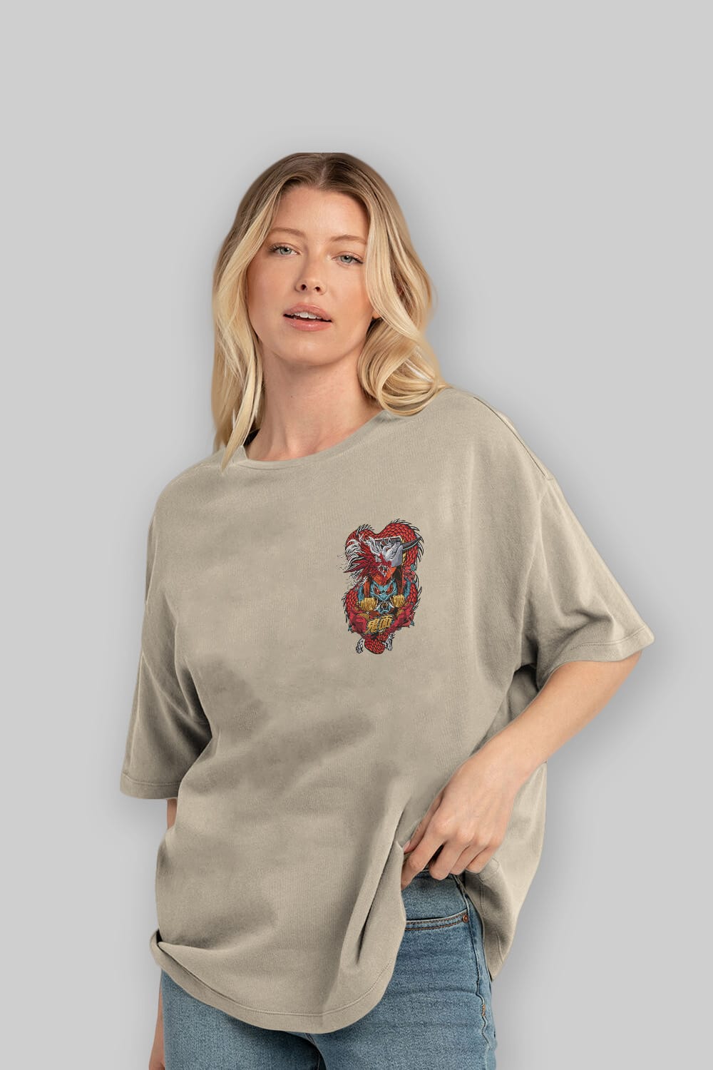 TRIBAL Ön Sol Baskılı Oversize t-shirt Erkek Kadın Unisex %100 Pamuk Bisiklet Yaka tişort