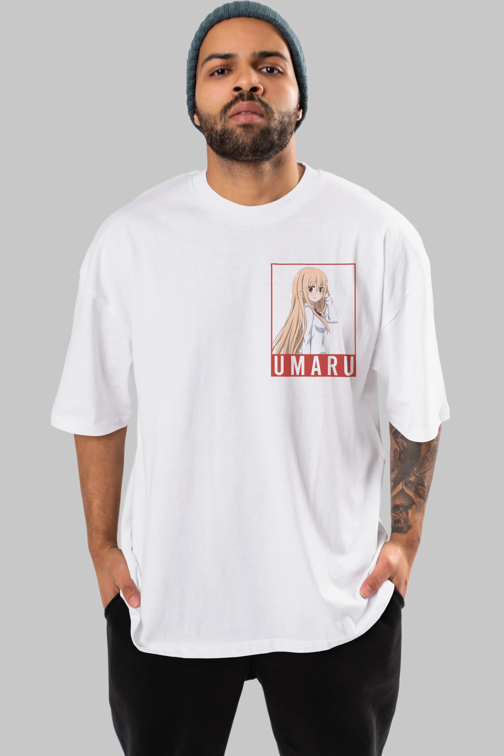 Umaru Doma 2 (2) Ön Sol Baskılı Oversize t-shirt Erkek Kadın Unisex %100 Pamuk Bisiklet Yaka tişort