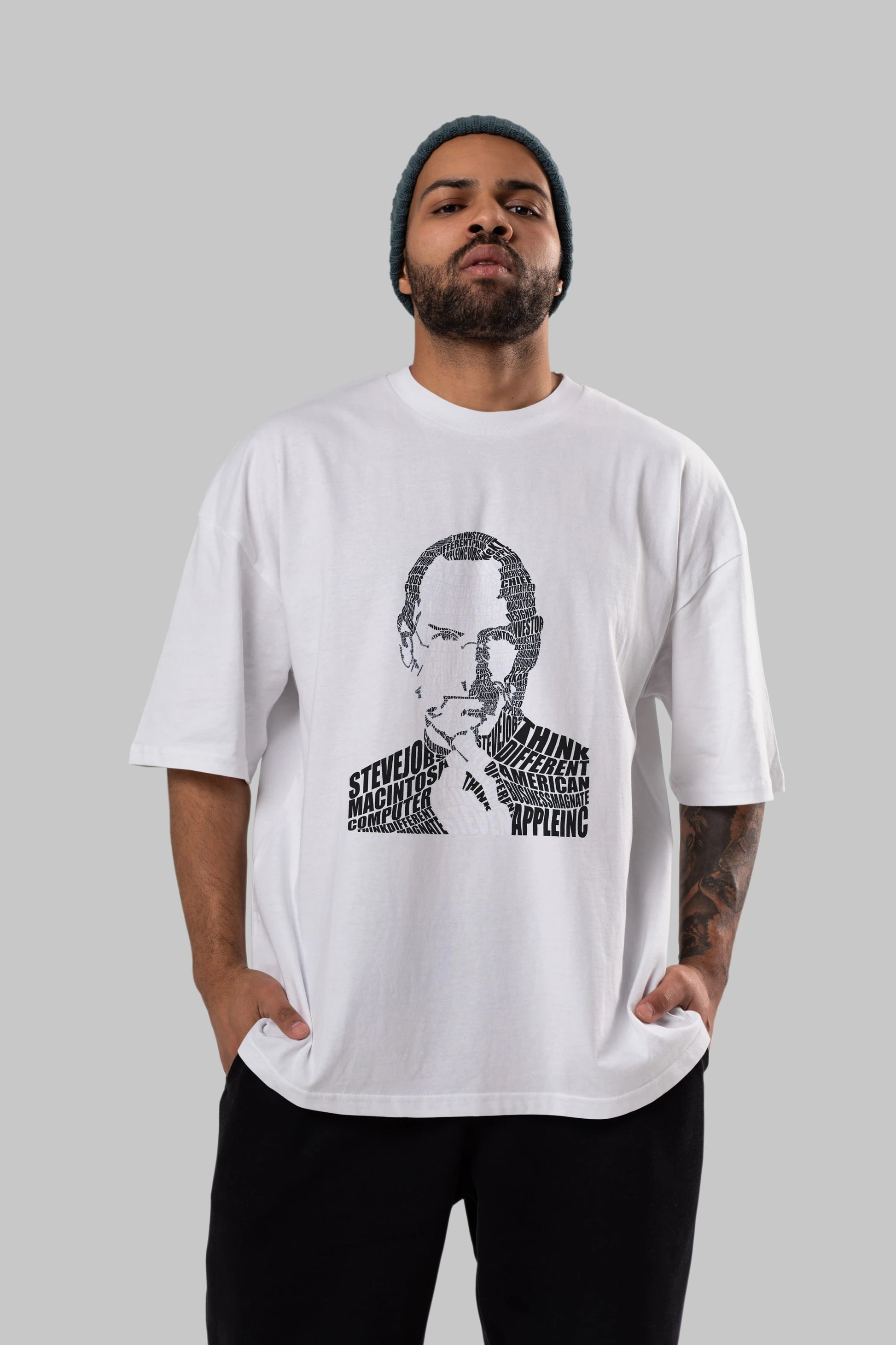 Steve Jobs Calligram Ön Baskılı Oversize t-shirt %100 pamuk Erkek Kadın Unisex