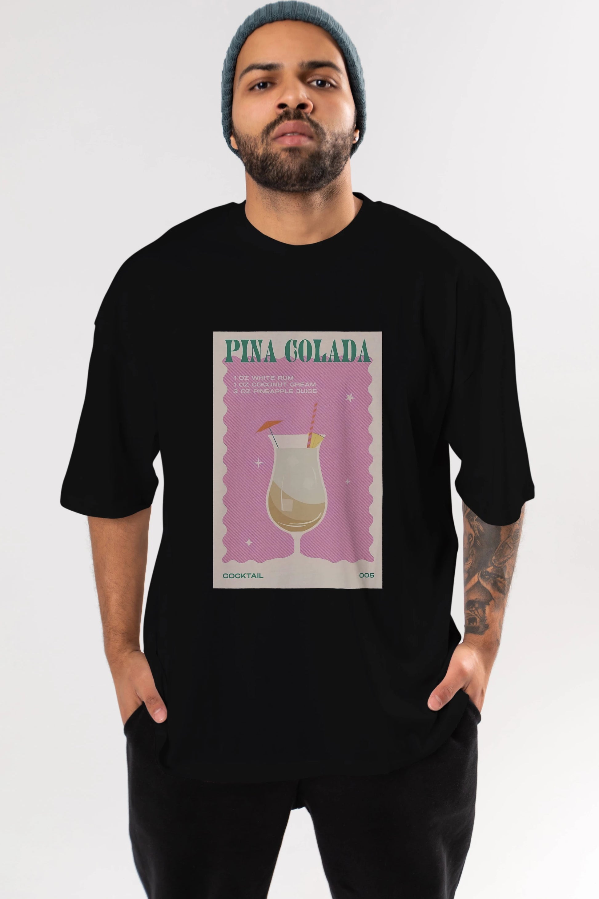 Pina Colada 3 Ön Baskılı Oversize t-shirt Erkek Kadın Unisex %100 Pamuk Bisiklet Yaka tişort