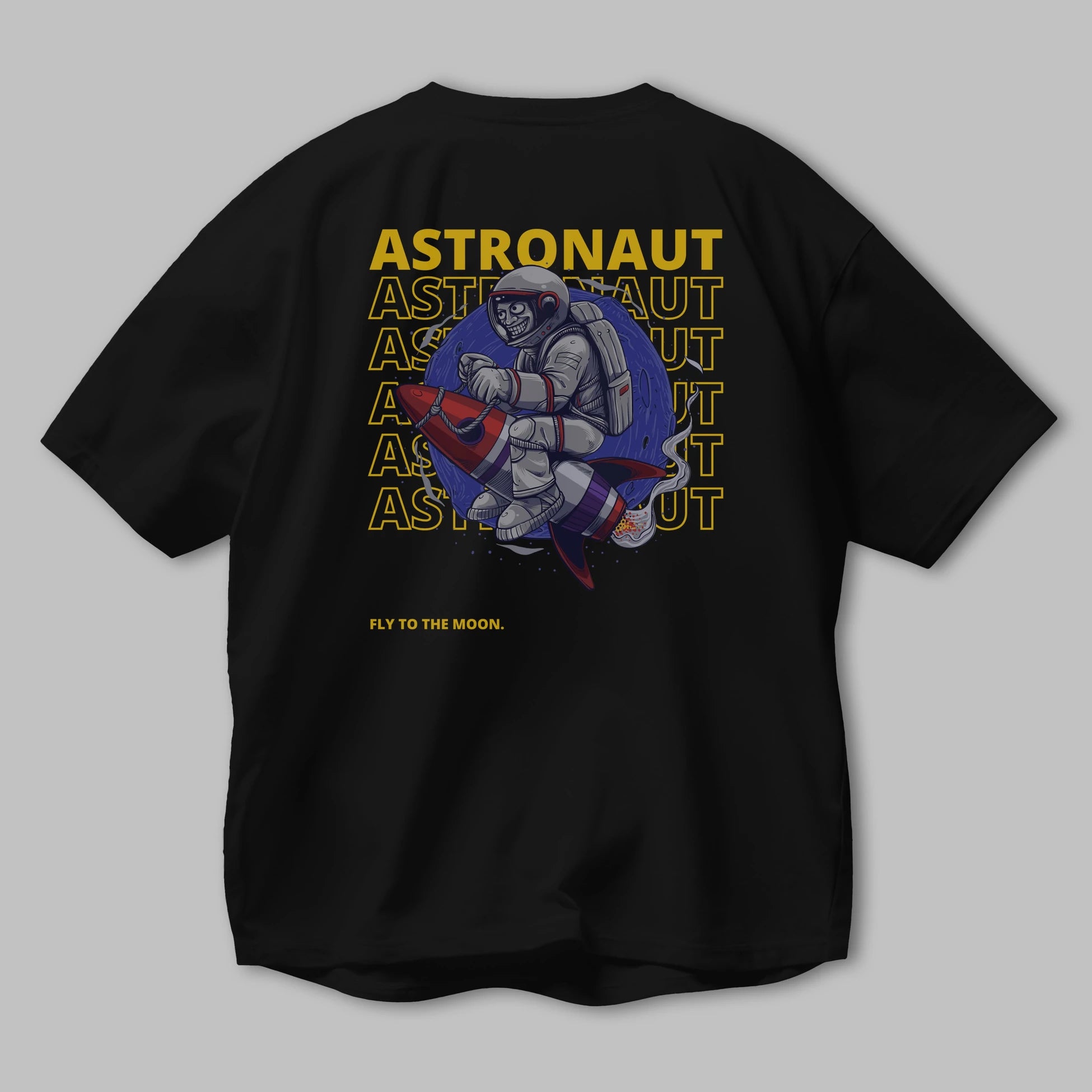 Astronaut Fly to the Moon Yazılı Arka Baskılı Oversize t-shirt Erkek Kadın Unisex