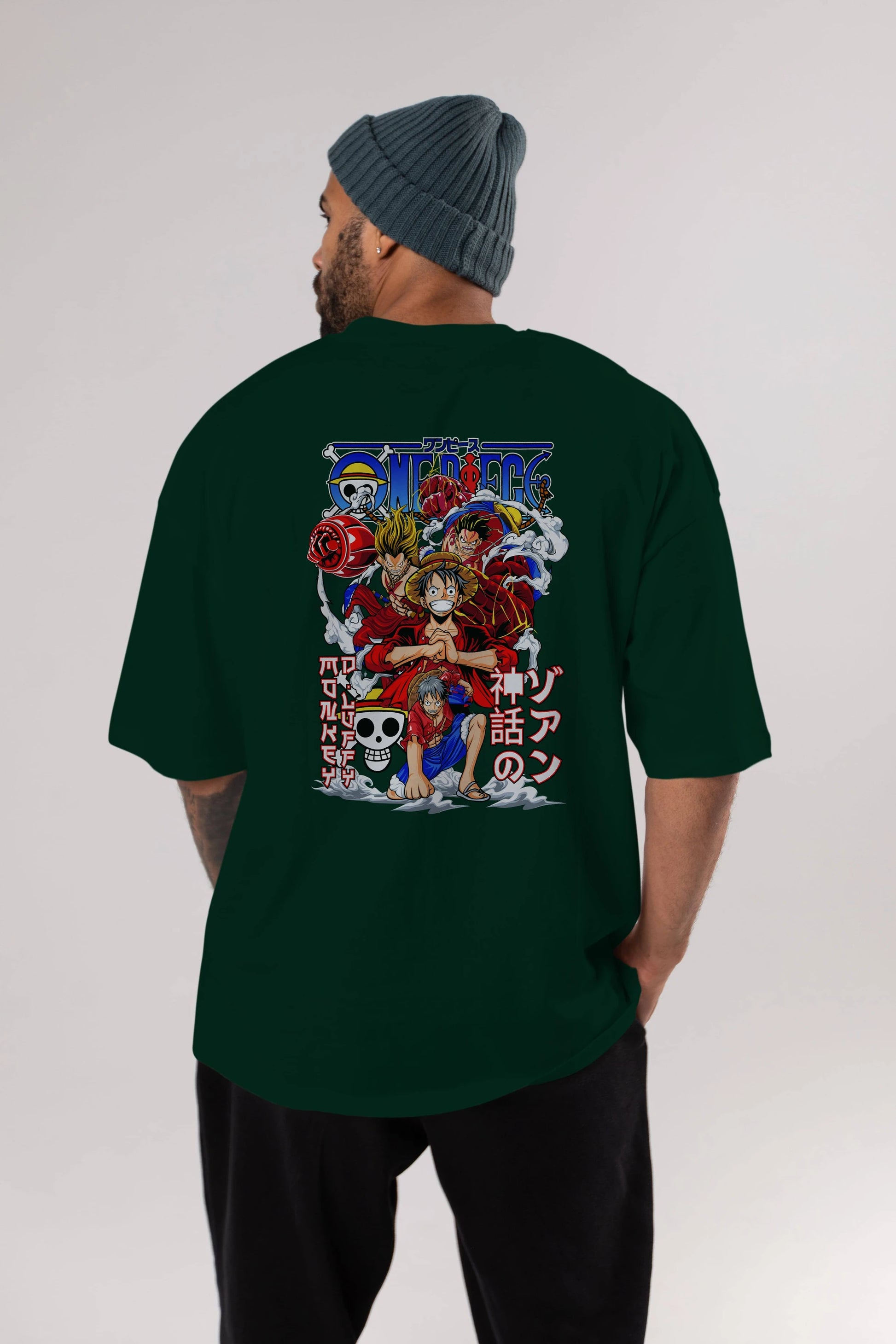 MONKEY D. LUFF-ONE PIECE 2 Anime Arka Baskılı Oversize t-shirt Erkek Kadın Unisex