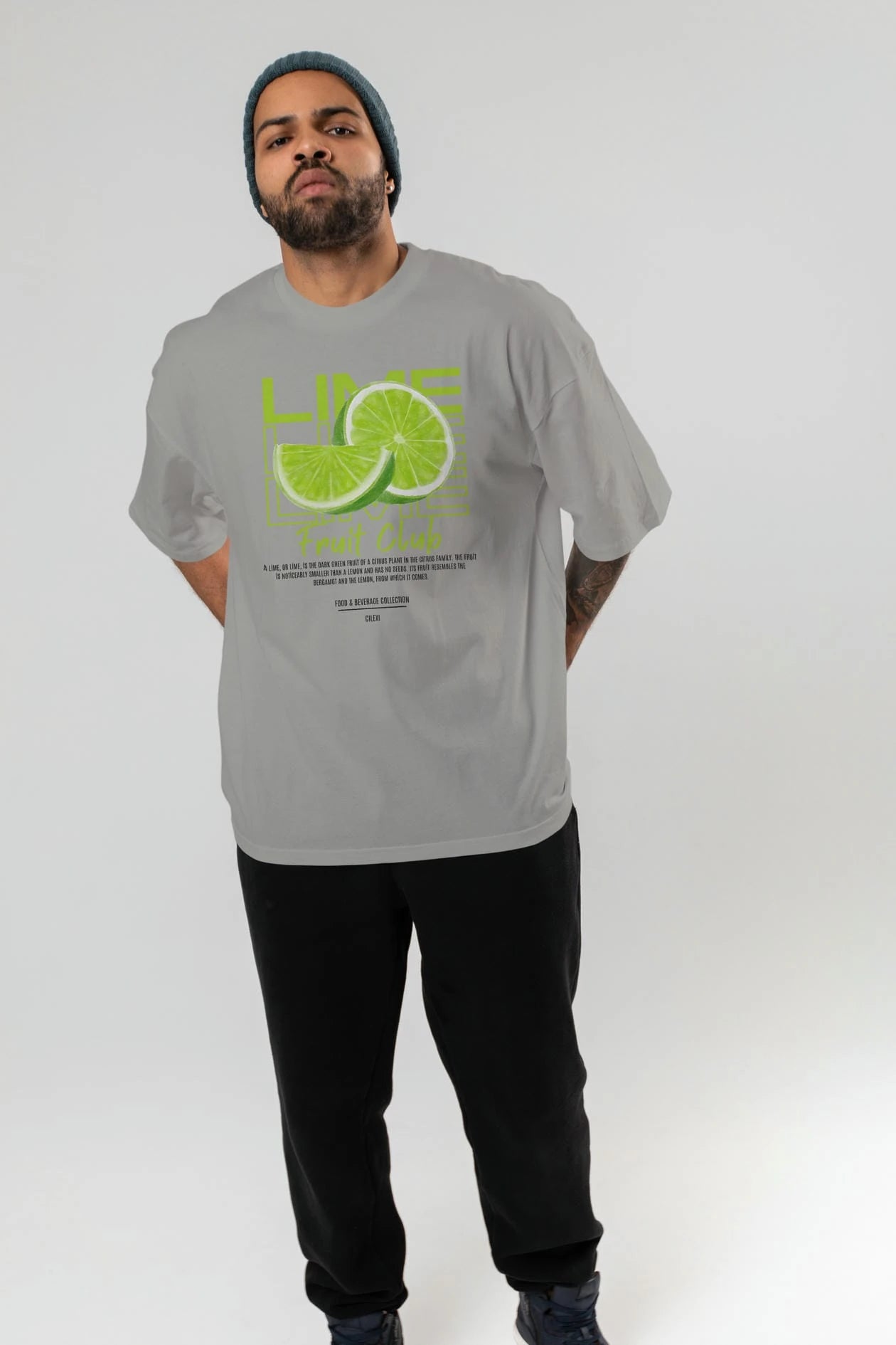 Lime Ön Baskılı Oversize t-shirt Erkek Kadın Pamuk Bisiklet Yaka tişort