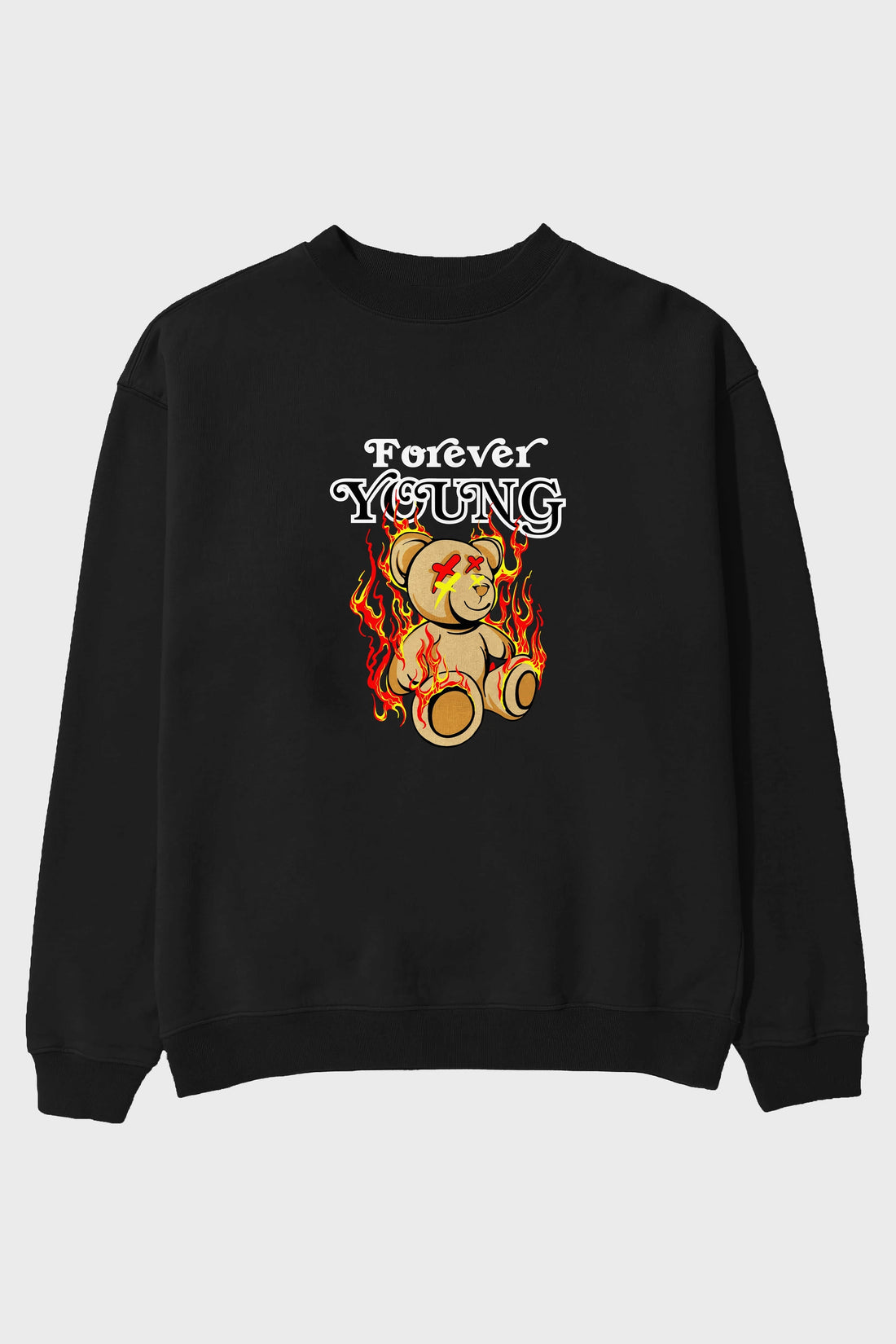 Forever Young Bear Ön Baskılı Oversize Sweatshirt Erkek Kadın Unisex