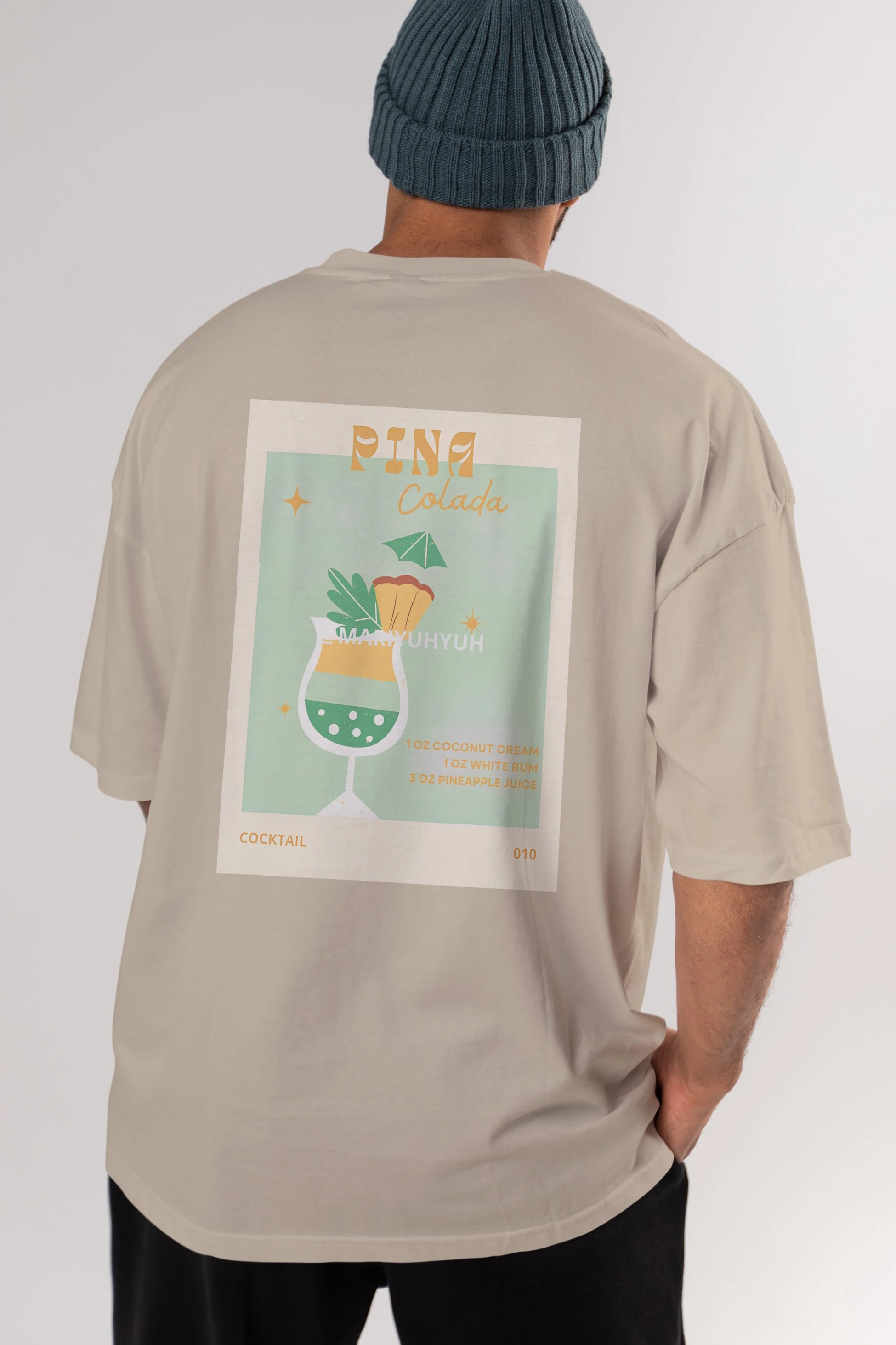 Pina Colada Arka Baskılı Oversize t-shirt Erkek Kadın Unisex %100 Pamuk Bisiklet Yaka tişort