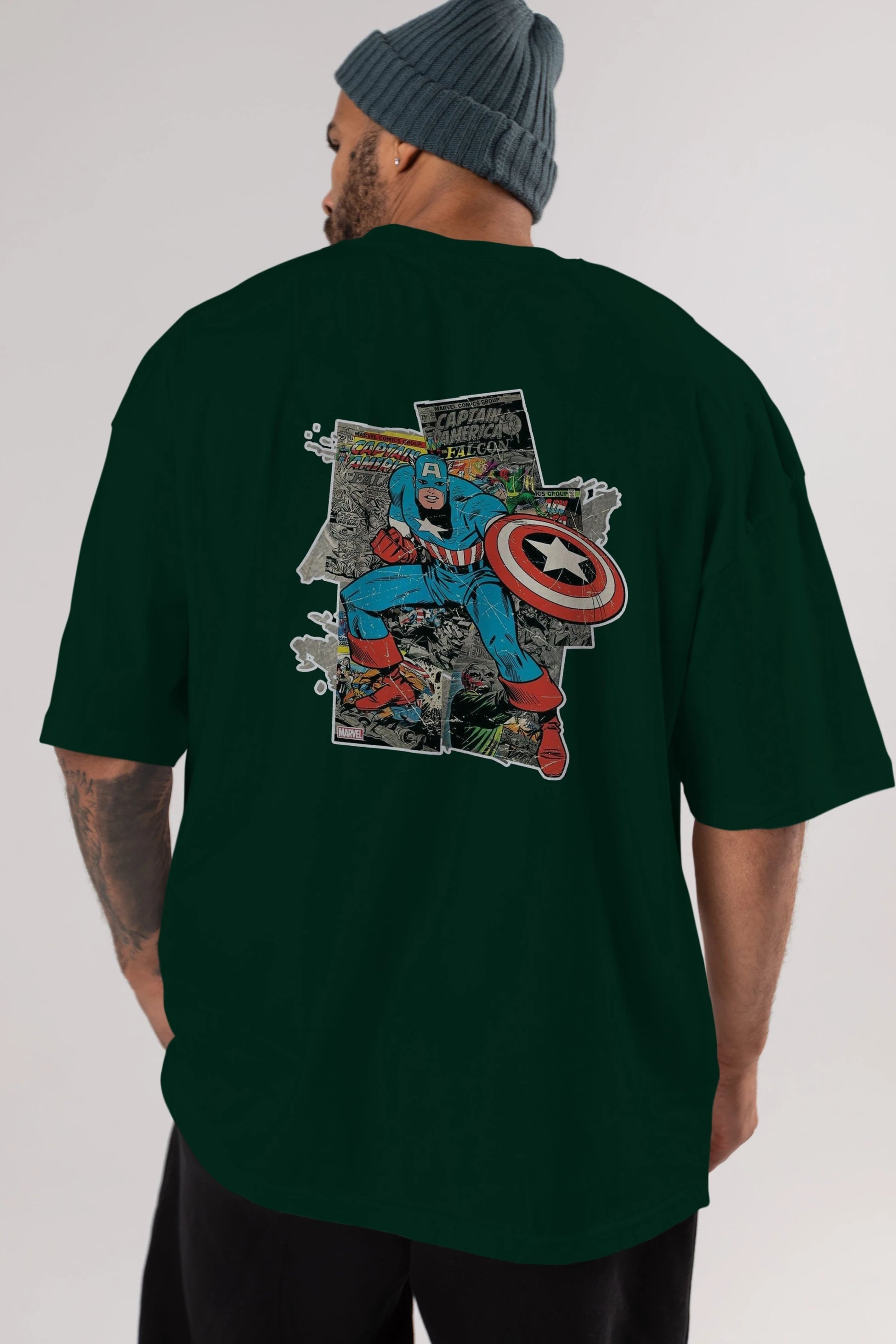 Captain America (2) Arka Baskılı Oversize t-shirt Erkek Kadın Unisex %100 Pamuk Bisiklet Yaka tişort