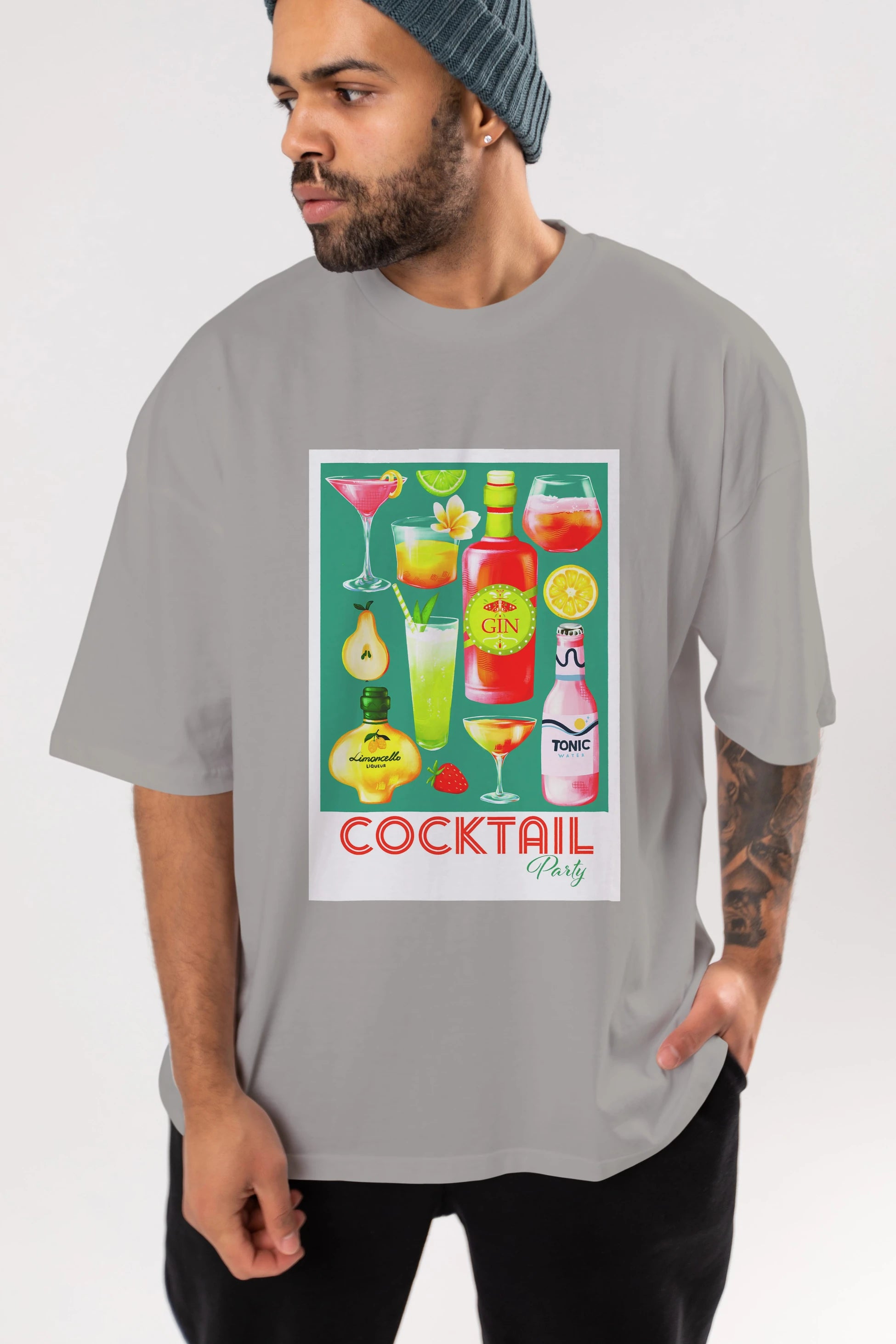 Cocktail Party 2 Ön Baskılı Oversize t-shirt Erkek Kadın Unisex %100 Pamuk Bisiklet Yaka tişort