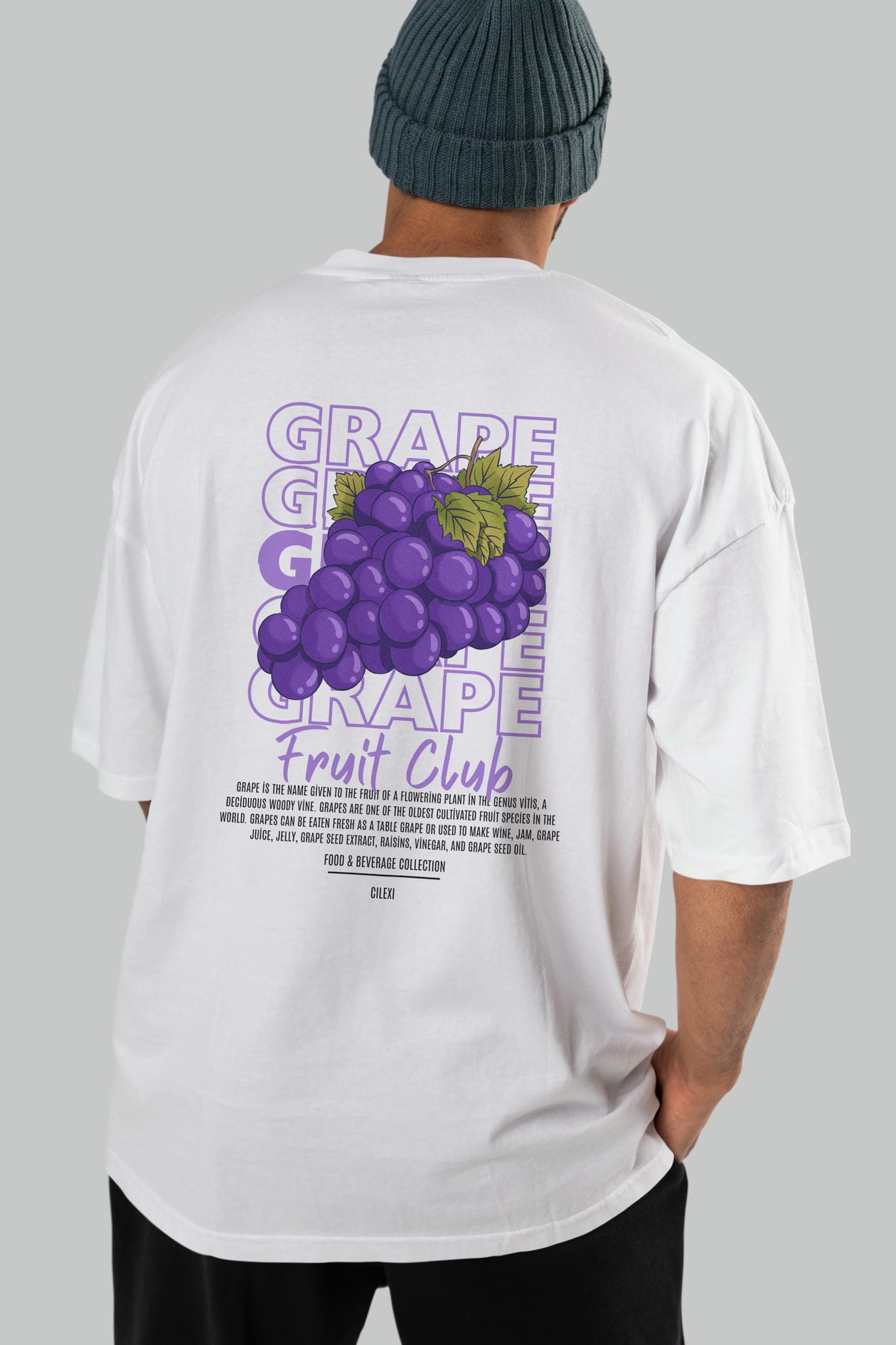 Grape Arka Baskılı Oversize t-shirt Erkek Kadın Pamuk Bisiklet Yaka tişort