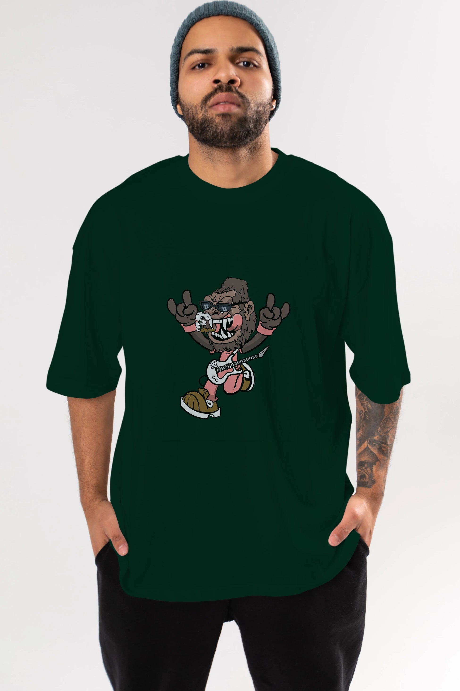 Gorilla Metal Ön Baskılı Oversize t-shirt Erkek Kadın Unisex %100 Pamuk tişort