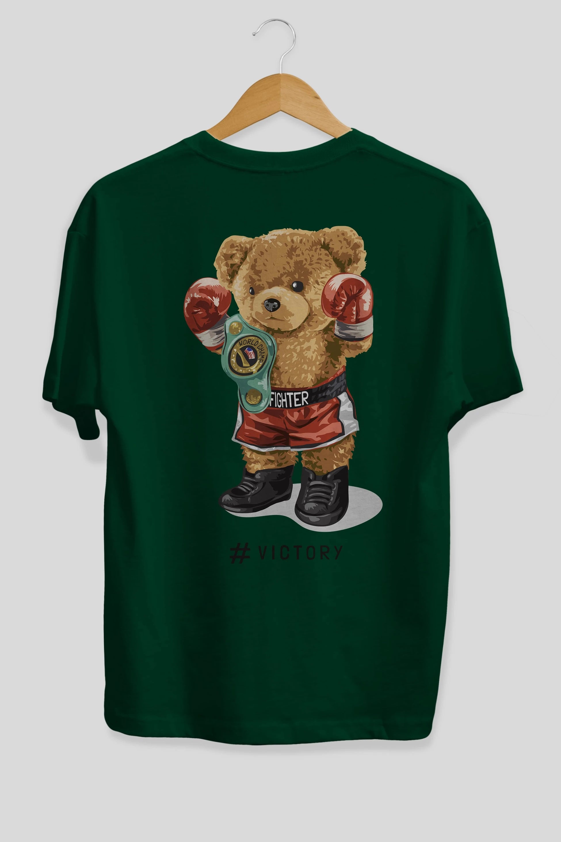 Teddy Bear Victory Arka Baskılı Oversize t-shirt Erkek Kadın Unisex %100 Pamuk