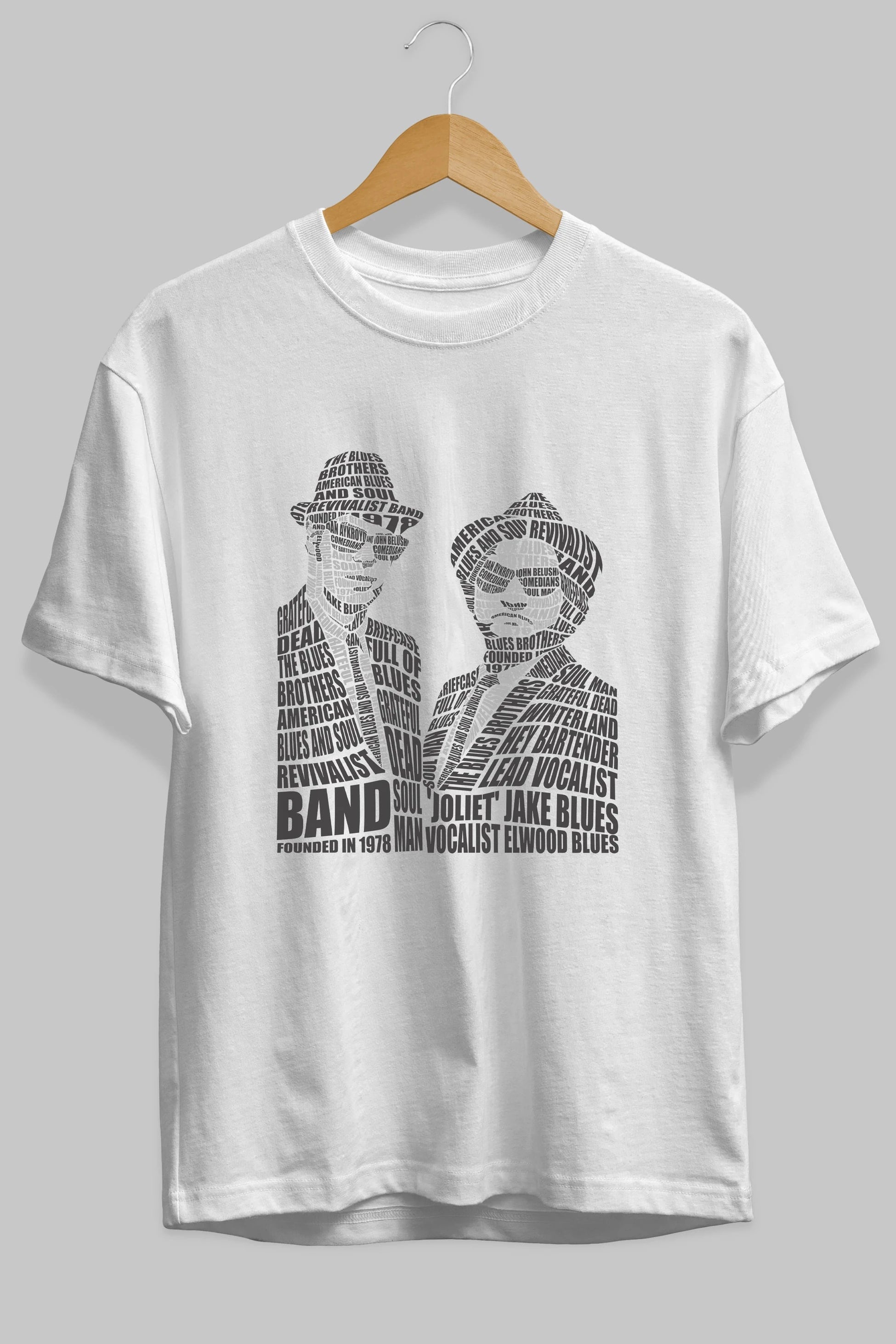 Blues Brothers Calligram Ön Baskılı Oversize t-shirt %100 pamuk Erkek Kadın Unisex