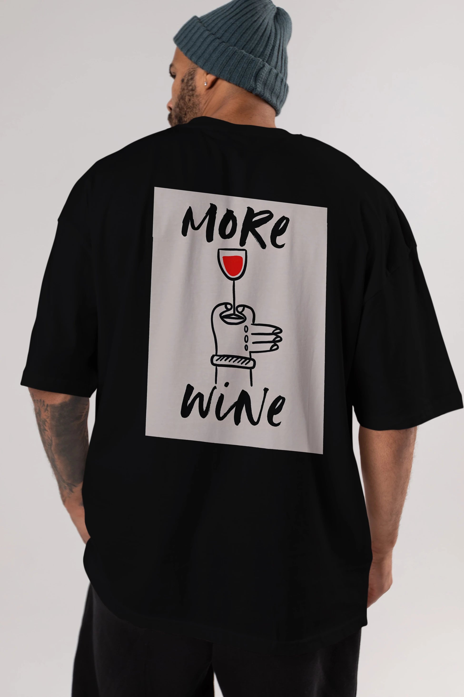 More Wine 2 Arka Baskılı Oversize t-shirt Erkek Kadın Unisex %100 Pamuk Bisiklet Yaka tişort