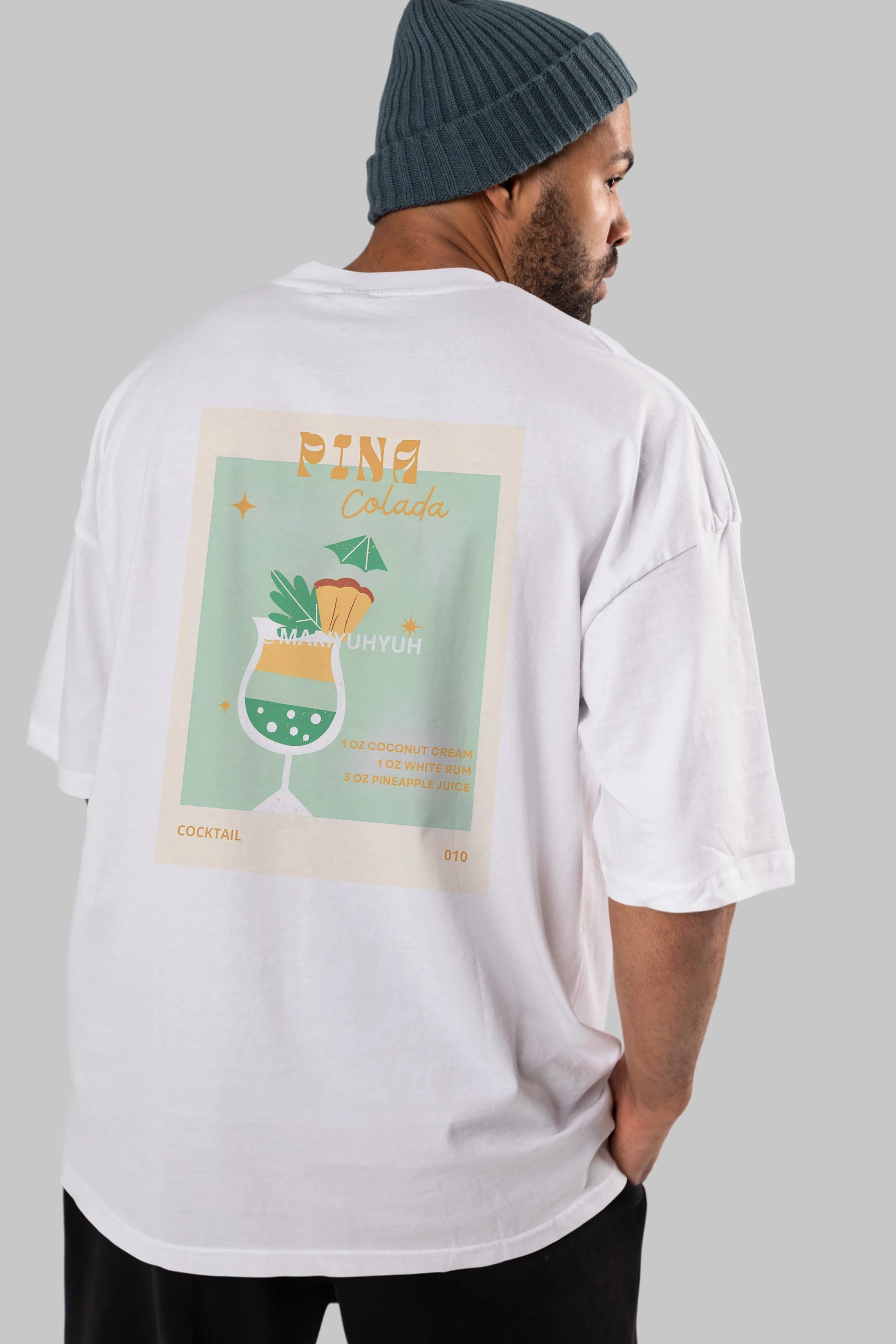 Pina Colada Arka Baskılı Oversize t-shirt Erkek Kadın Unisex %100 Pamuk Bisiklet Yaka tişort