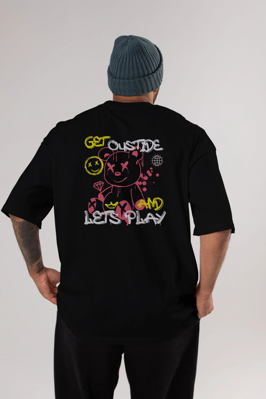 Get Outside Bear Arka Baskılı Oversize t-shirt Erkek Kadın Unisex