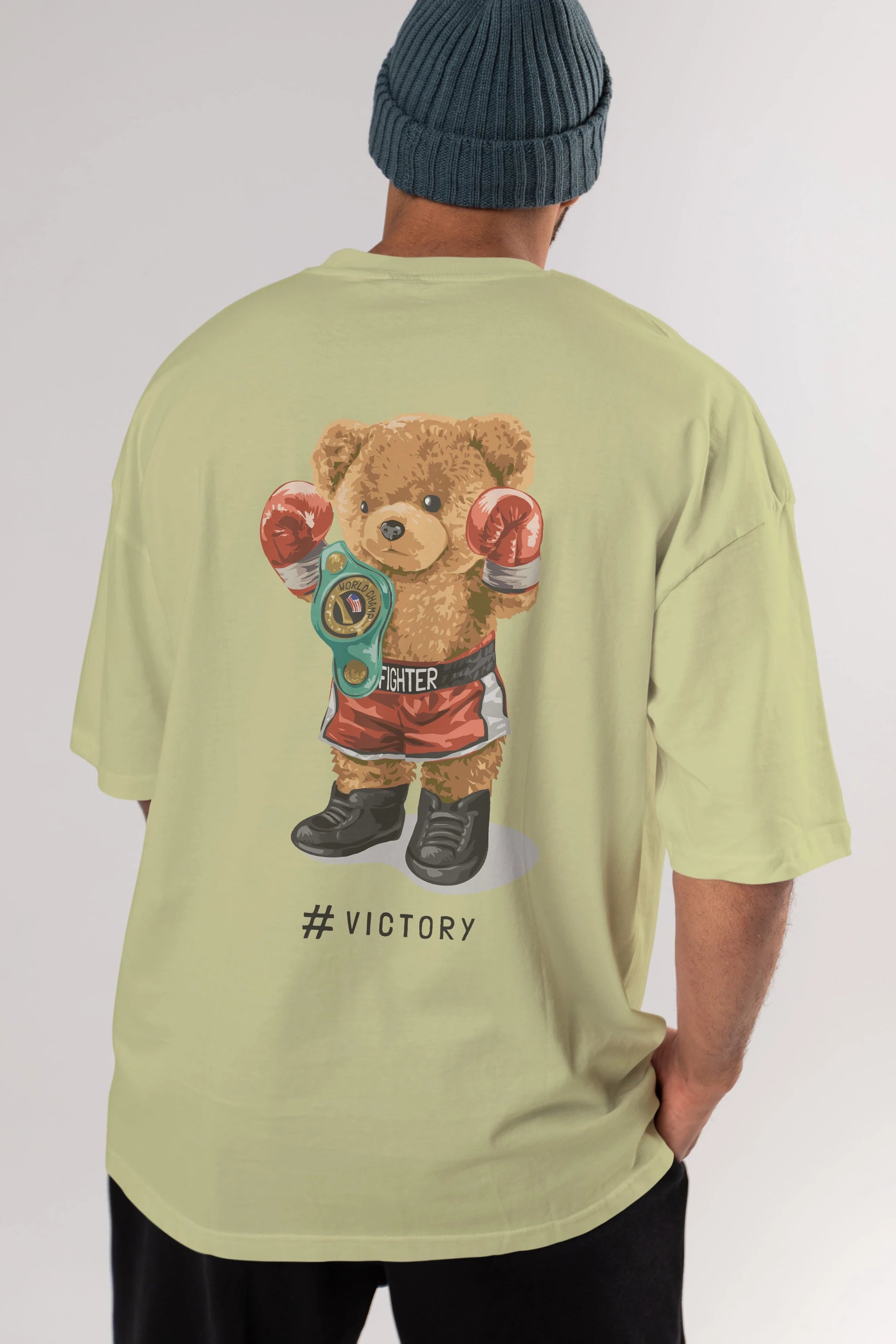 Teddy Bear Victory Arka Baskılı Oversize t-shirt Erkek Kadın Unisex %100 Pamuk