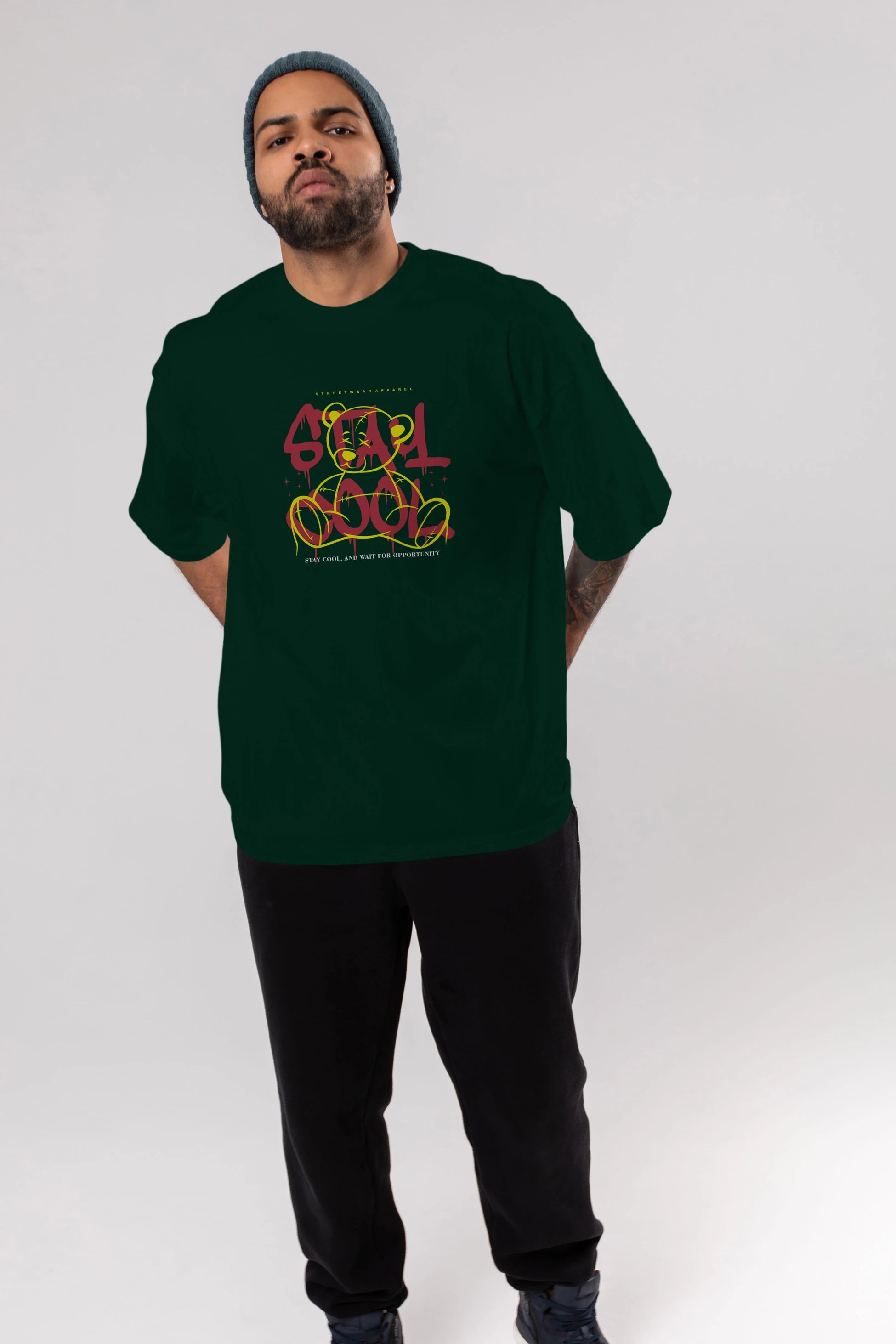 Teddy Bear Stay Cool 2 Ön Baskılı Oversize t-shirt Erkek Kadın Unisex