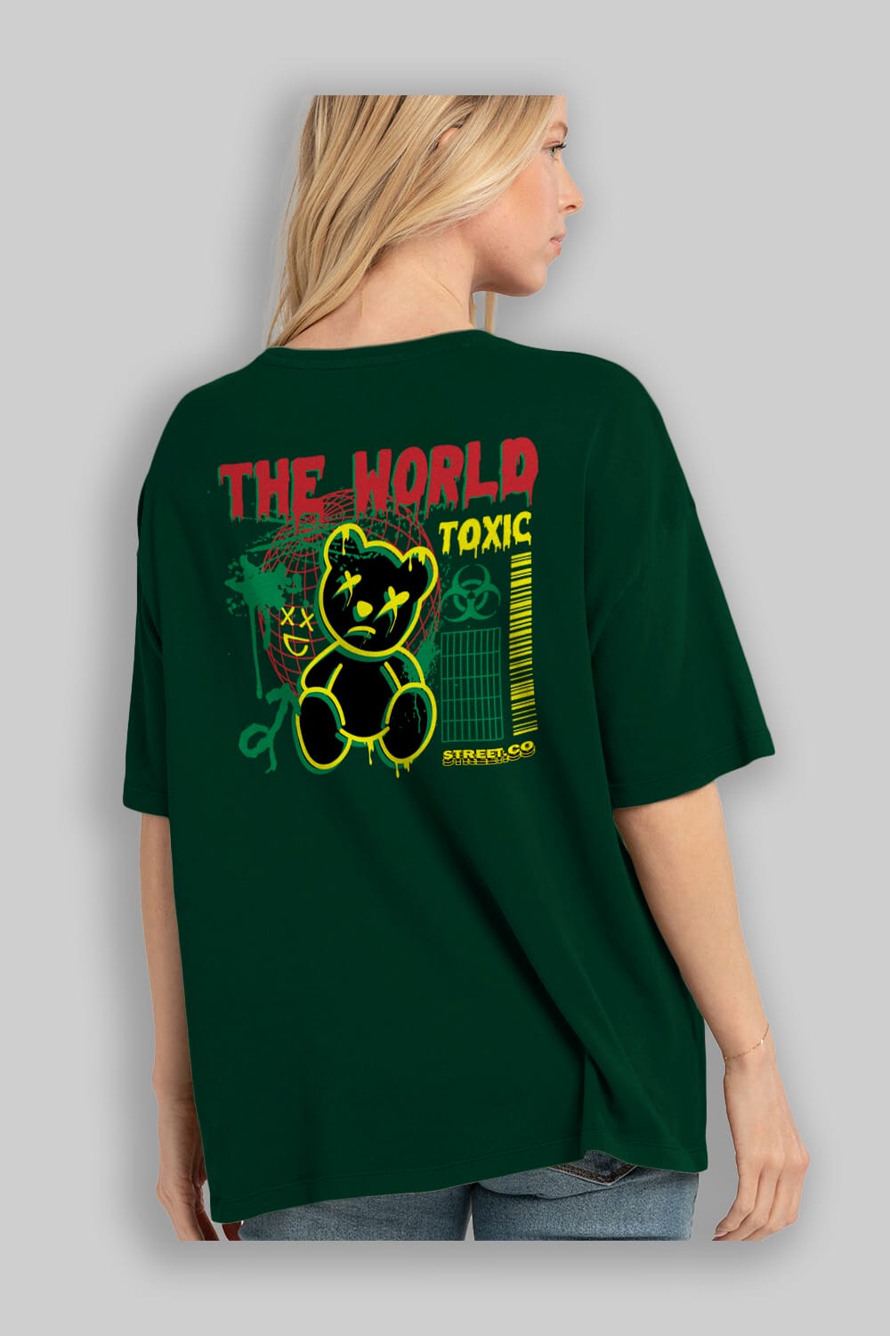 The World Toxic Bear Arka Baskılı Oversize t-shirt Erkek Kadın Unisex