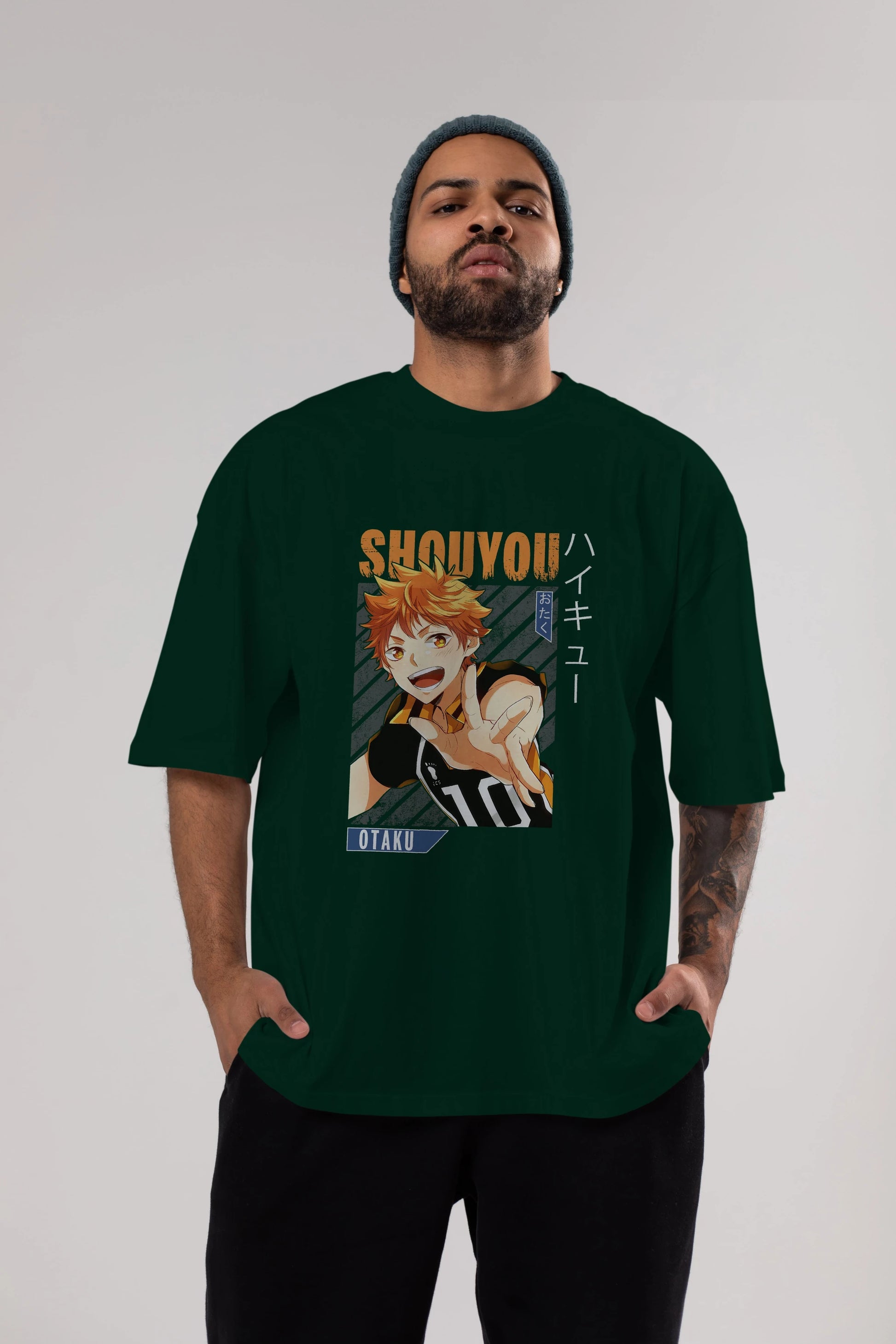 Shouyou Hinata 9 Anime Ön Baskılı Oversize t-shirt %100 pamuk Erkek Kadın Unisex