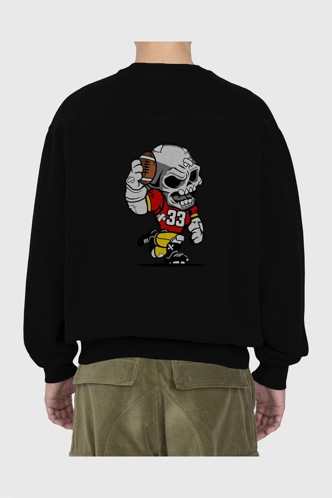 Skull Football Player Arka Baskılı Oversize Sweatshirt Erkek Kadın Unisex