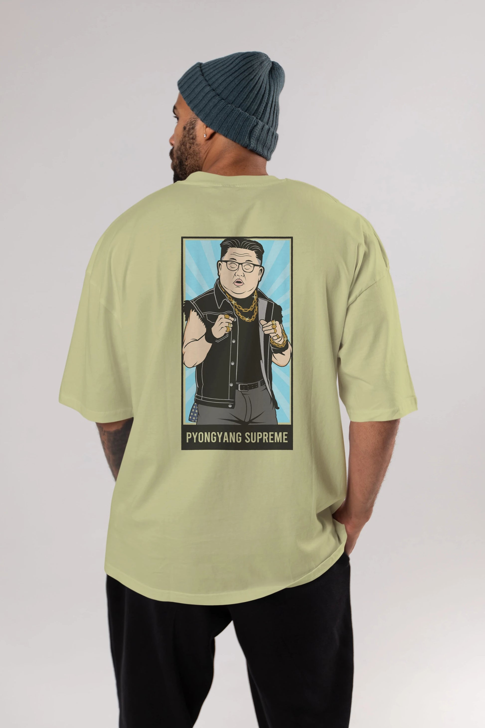 Kim Jong Un Pyongyang Supreme Arka Baskılı Oversize t-shirt Erkek Kadın Unisex %100 Pamuk tişort