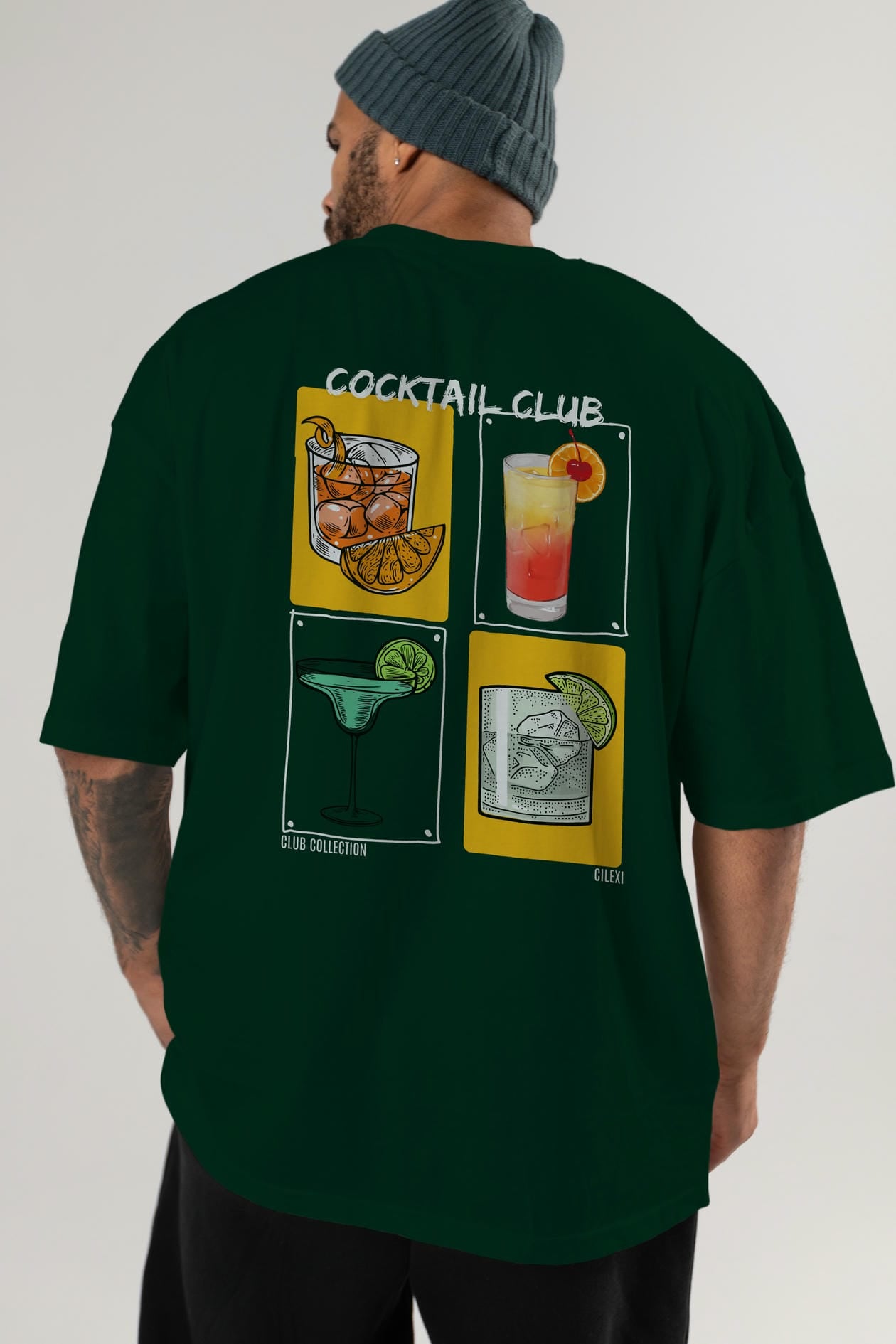 Cocktail Club Arka Baskılı Oversize t-shirt Erkek Kadın %100 Pamuk Bisiklet Yaka tişort