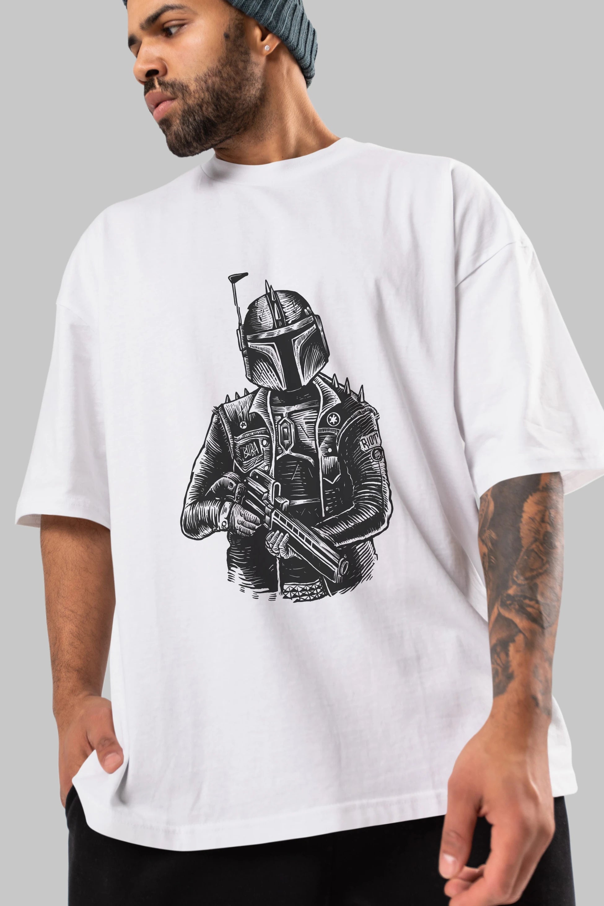 Boba Punk Ön Baskılı Oversize t-shirt Erkek Kadın Unisex %100 Pamuk tişort