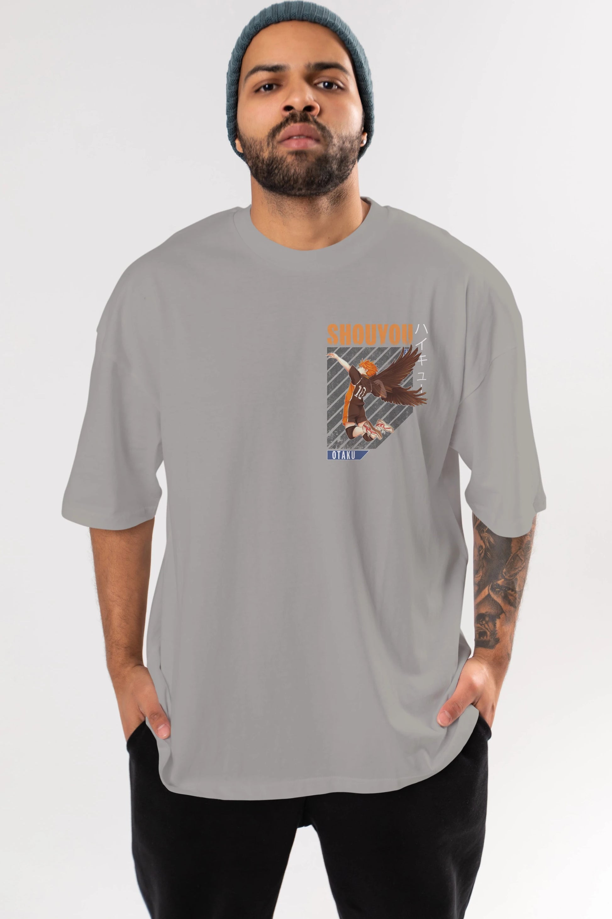 Shouyou Hinata 10 Ön Sol Baskılı Oversize t-shirt Erkek Kadın Unisex %100 Pamuk Bisiklet Yaka tişort
