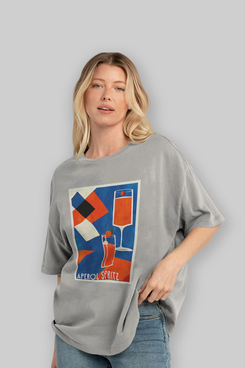 Aperol Spritz 4 Ön Baskılı Oversize t-shirt Erkek Kadın Unisex %100 Pamuk Bisiklet Yaka tişort