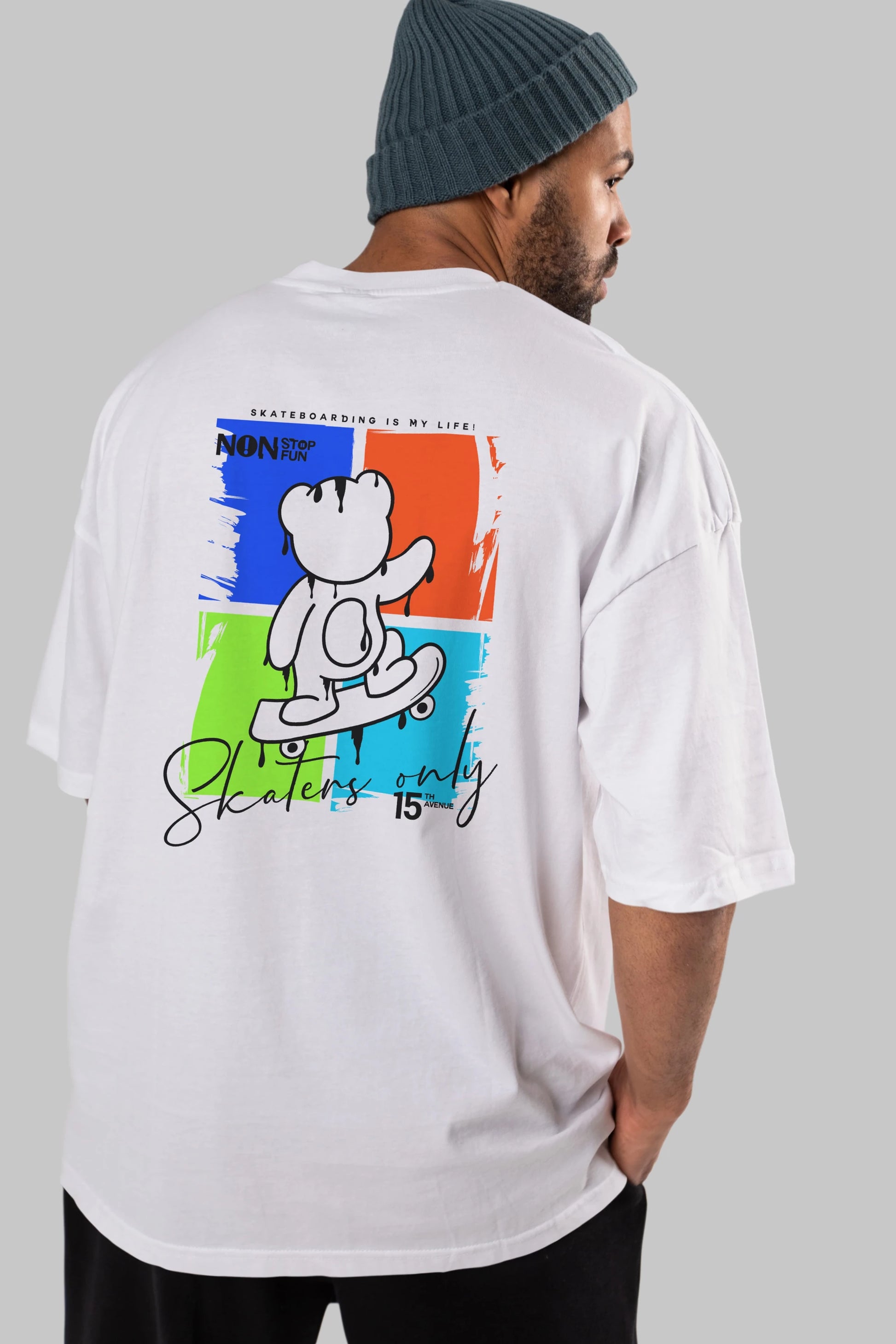 Skaters Only Bear Arka Baskılı Oversize t-shirt Erkek Kadın Unisex
