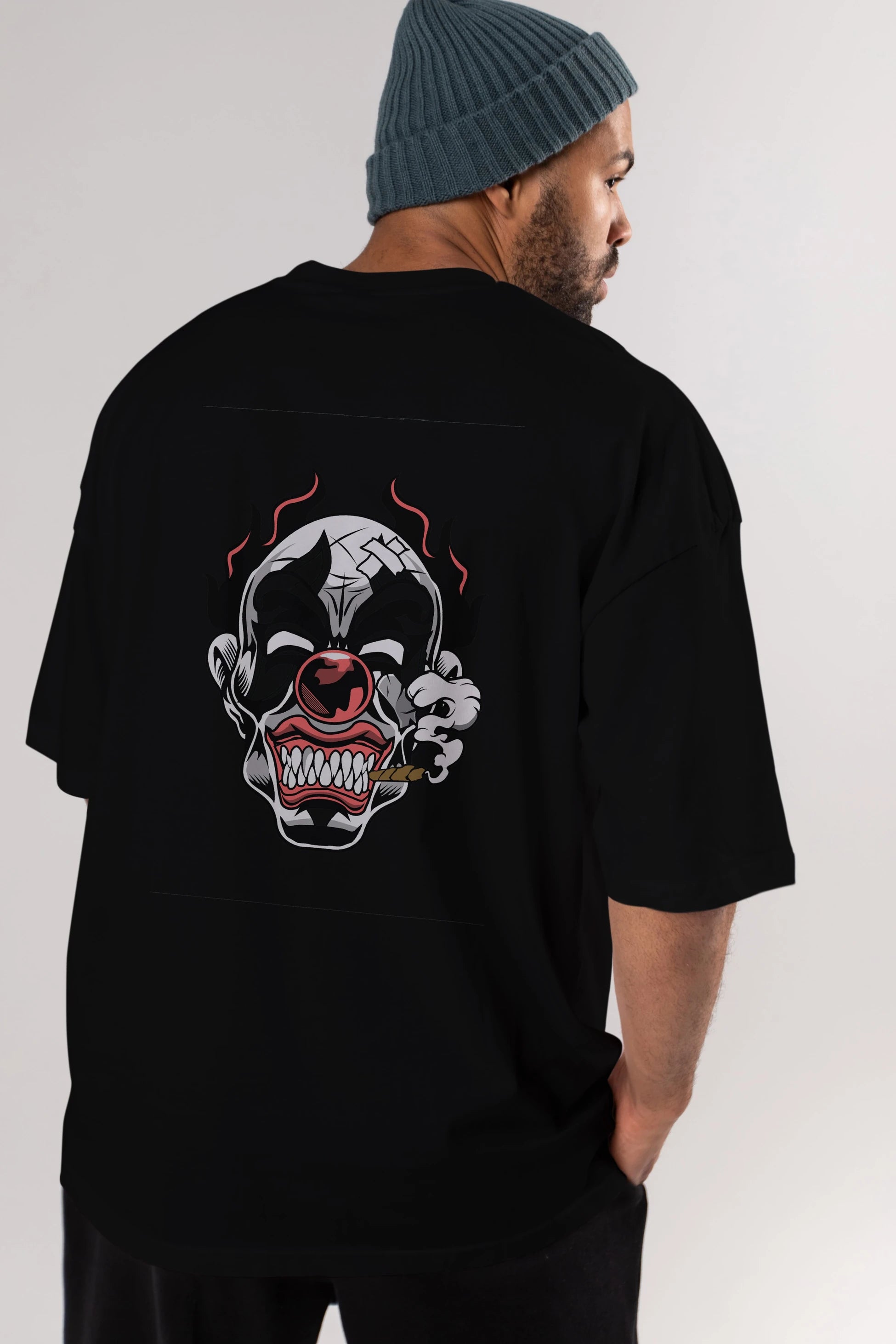 Clown Horror Arka Baskılı Oversize t-shirt Erkek Kadın Unisex %100 Pamuk tişort
