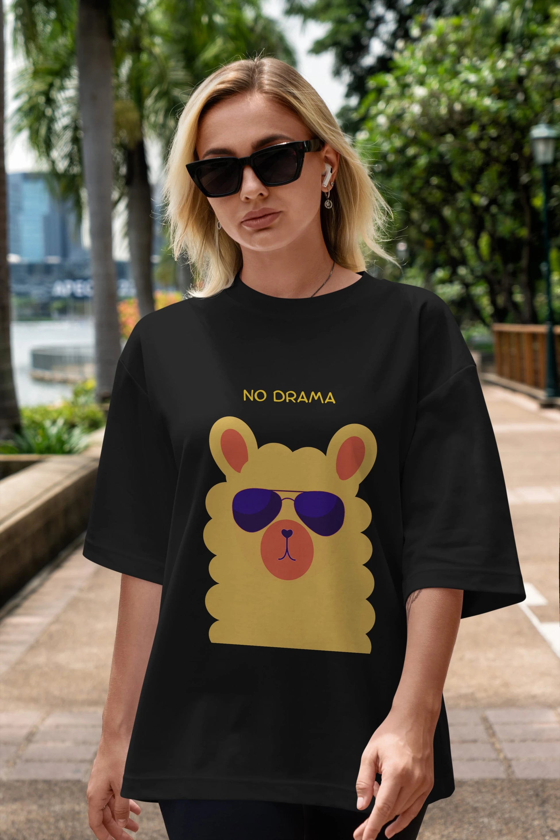 No Drama Yazılı Lama Ön Baskılı Oversize t-shirt Erkek Kadın Unisex