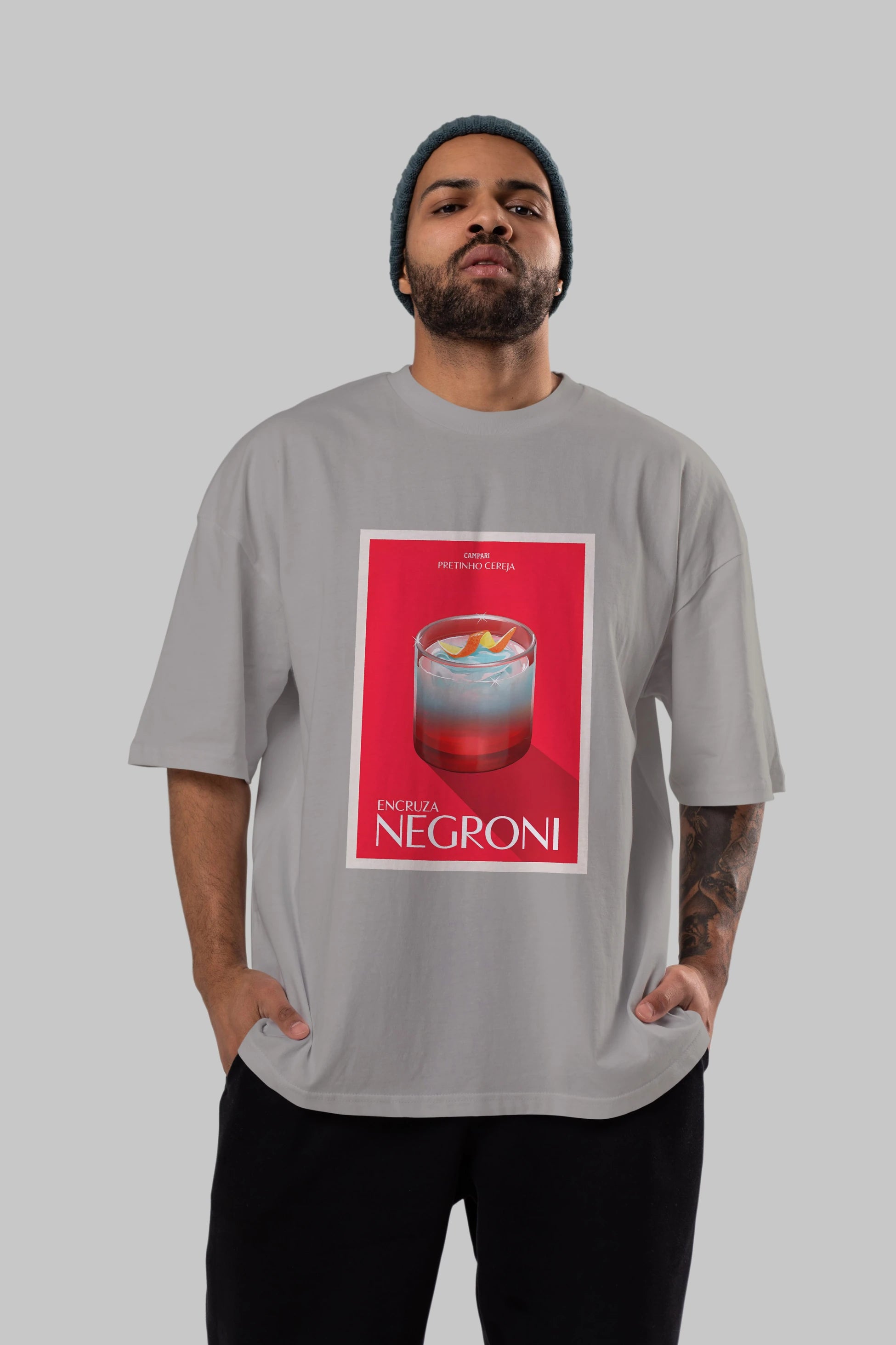 Encruza Negroni Ön Baskılı Oversize t-shirt Erkek Kadın Unisex %100 Pamuk Bisiklet Yaka tişort