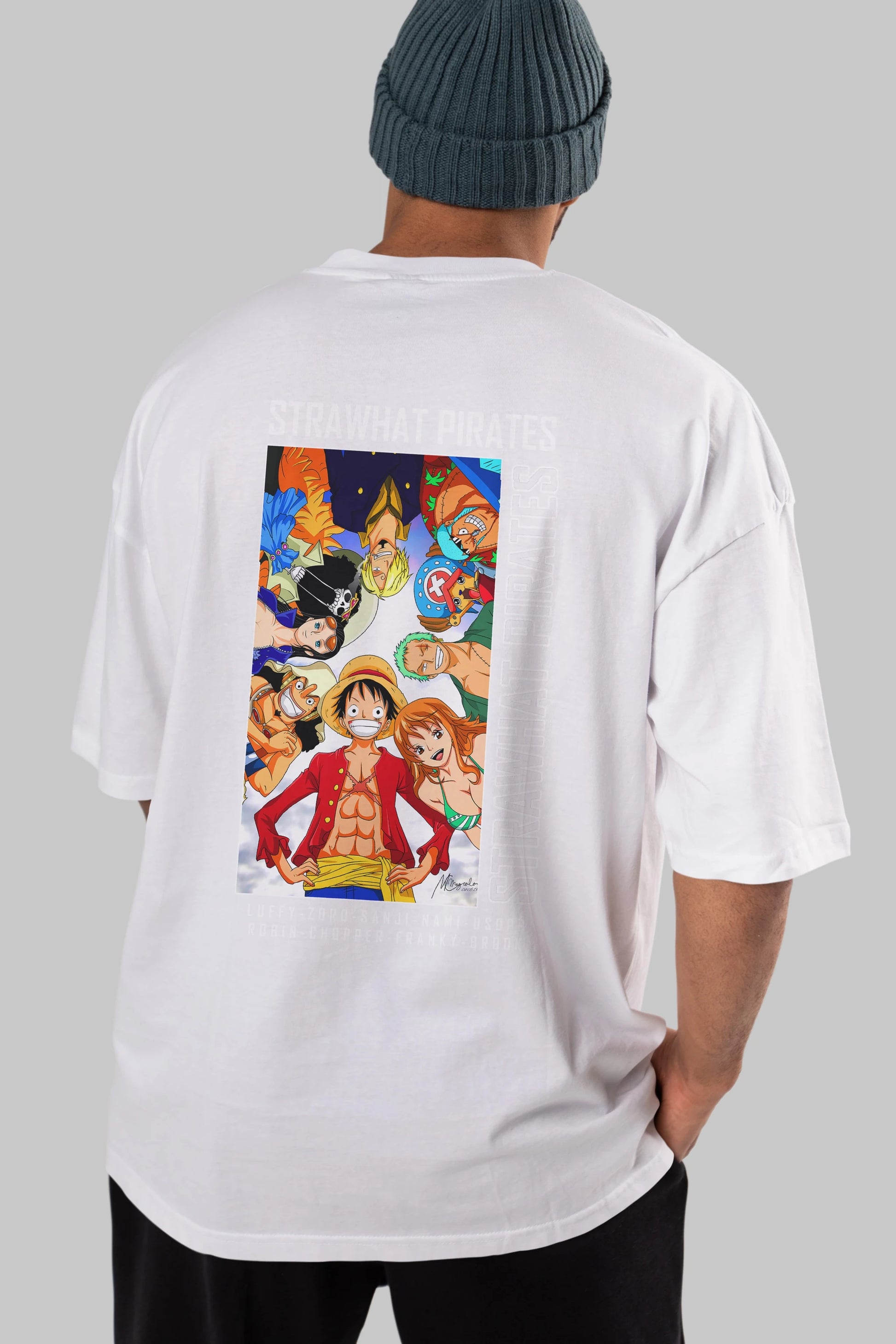 Luffy Strahwat Anime Arka Baskılı Oversize t-shirt Erkek Kadın Unisex %100 pamuk tişort
