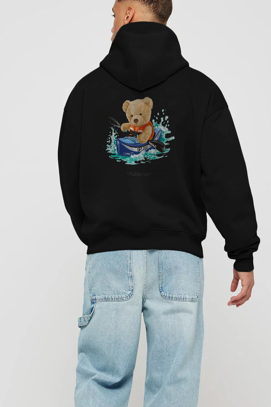 Teddy Bear Paddle Out Arka Baskılı Hoodie Oversize Kapüşonlu Sweatshirt Erkek Kadın Unisex
