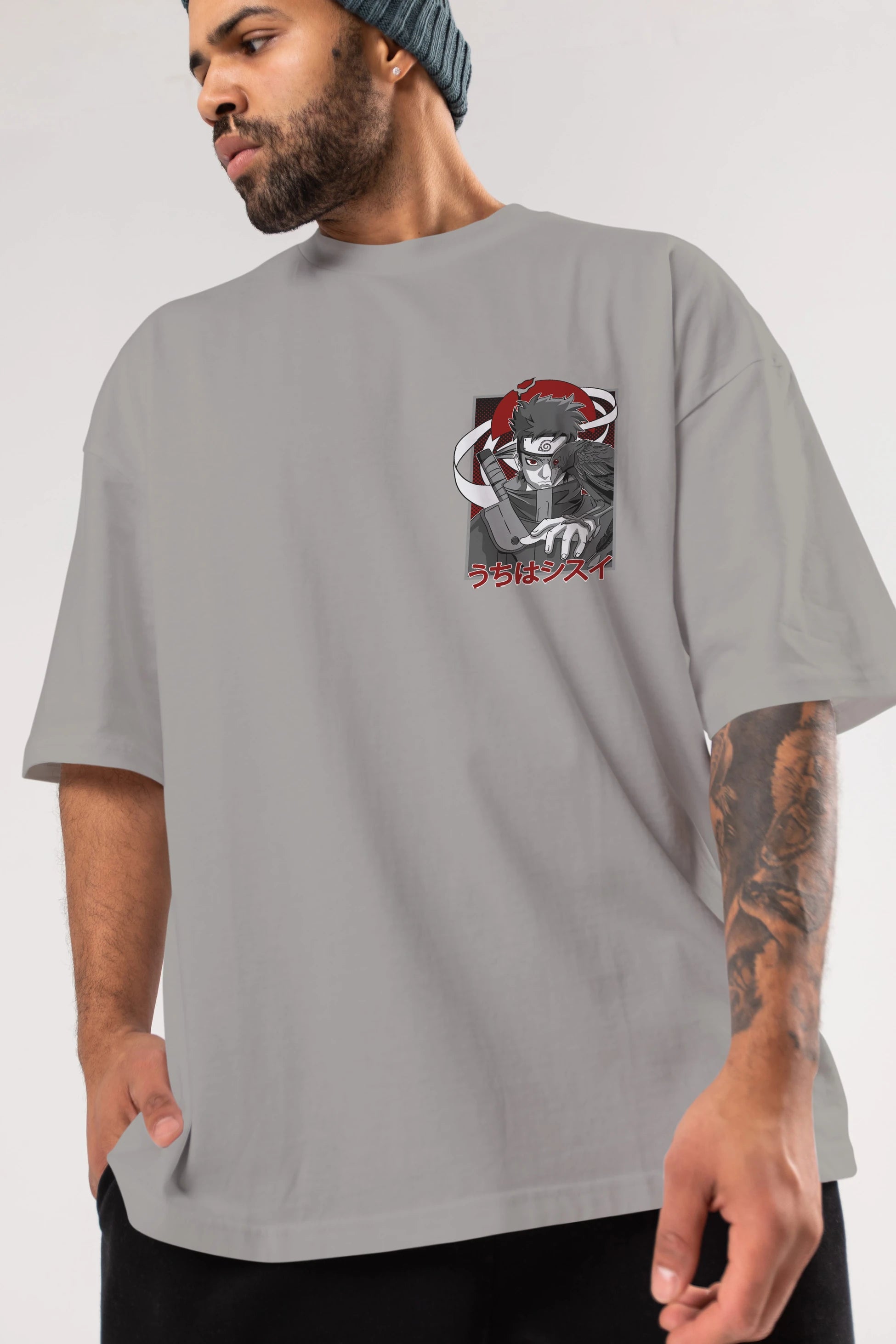 SHISUI UCHIHA NARUTO Ön Sol Baskılı Oversize t-shirt Erkek Kadın Unisex %100 Pamuk Bisiklet Yaka tişort
