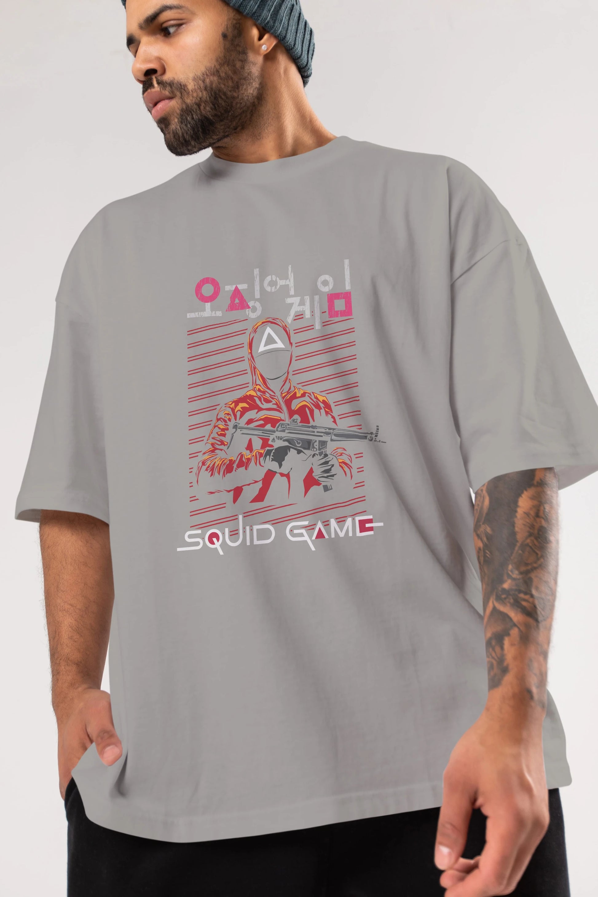 Squid Game (2) Ön Baskılı Oversize t-shirt Erkek Kadın Unisex %100 Pamuk Bisiklet Yaka tişort
