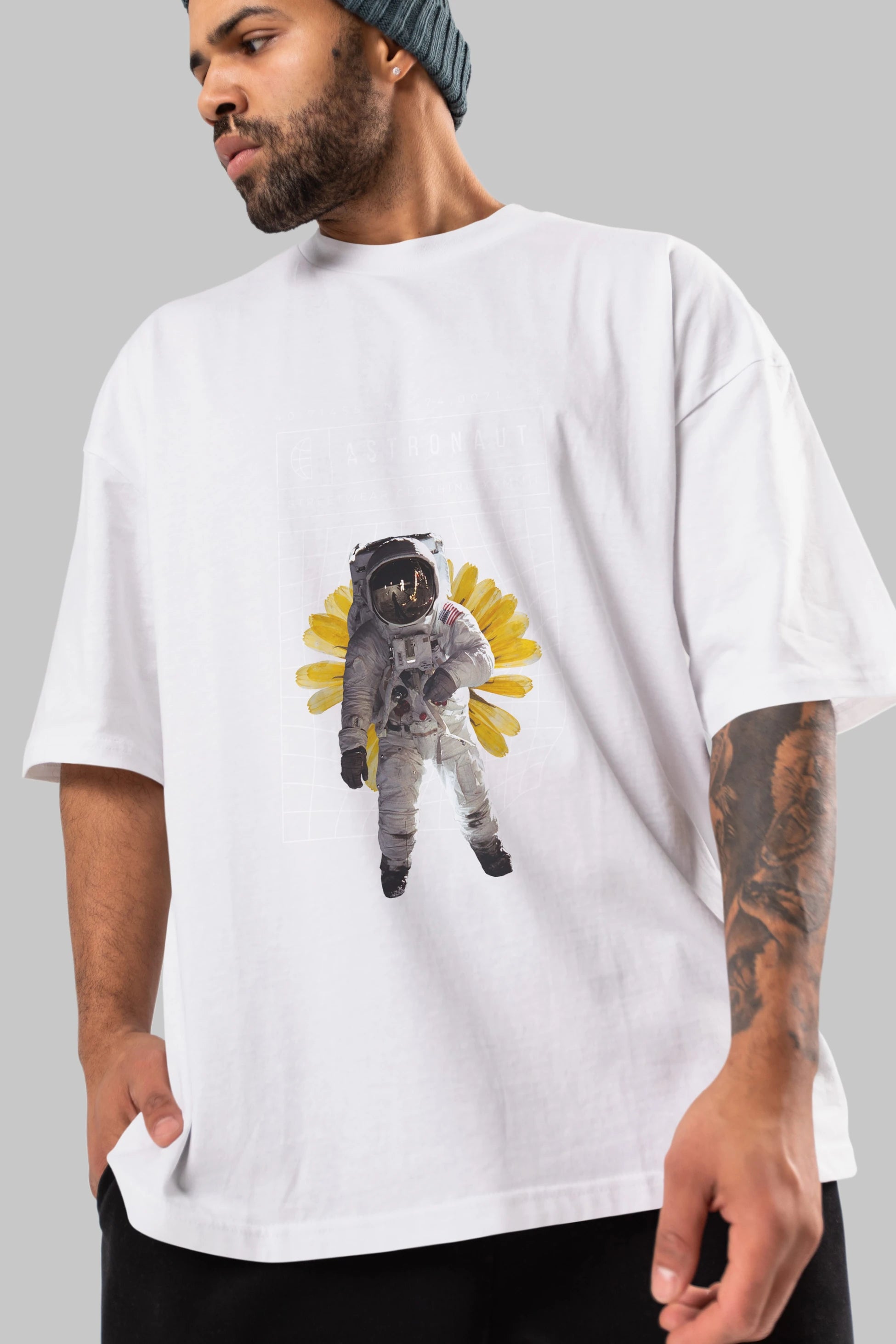 Astronaut Streetwear Ön Baskılı Oversize t-shirt Erkek Kadın Unisex